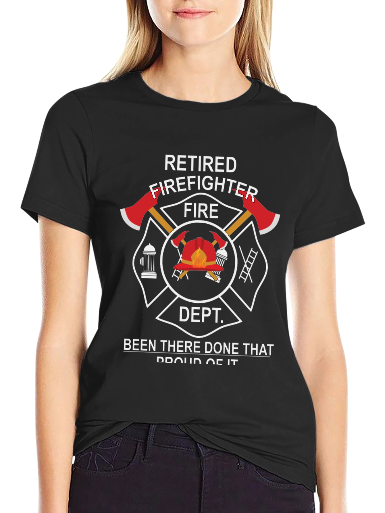 Retired Firefighter Black Graphic T-Shirt