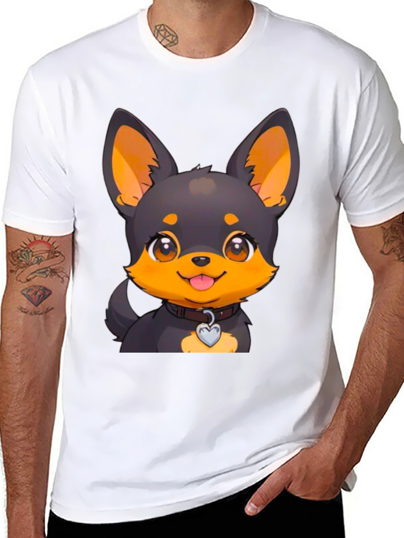 Cute Dog Cartoon T-Shirt - Black