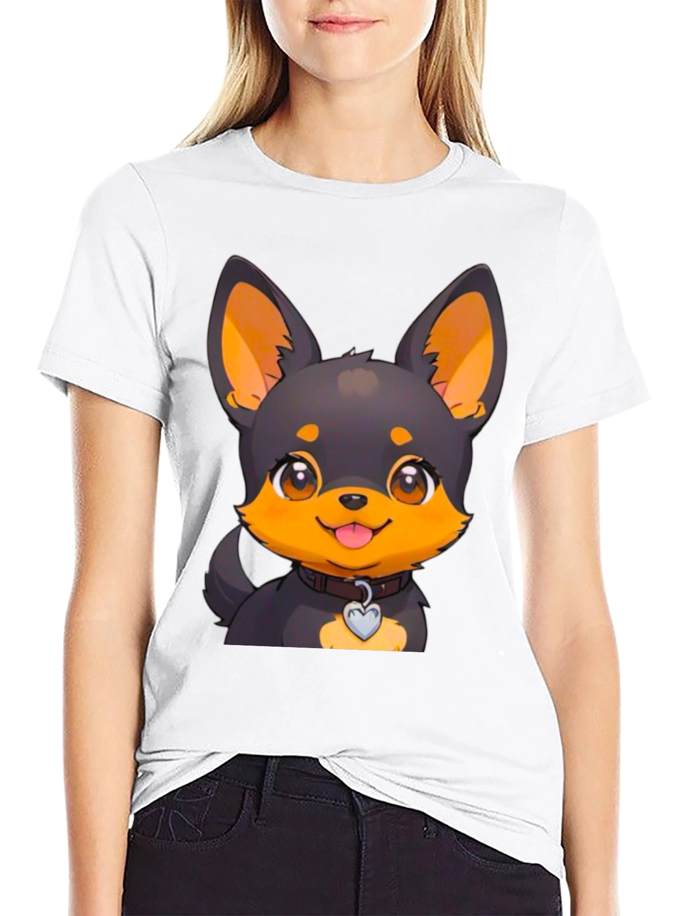 Cute Dog Cartoon T-Shirt - Black