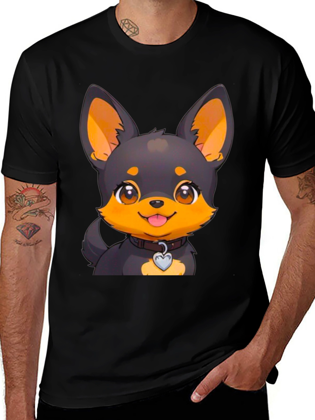 Cute Dog Cartoon T-Shirt - Black