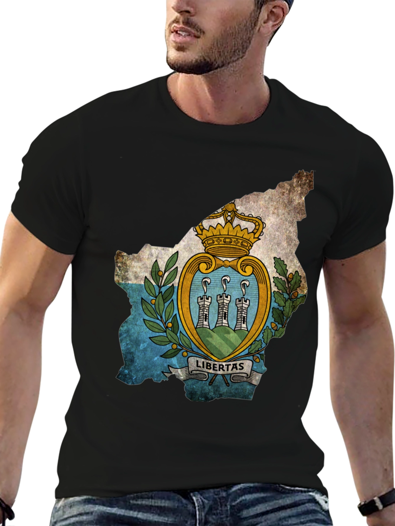 San Marino Flag Map T-Shirt - Black