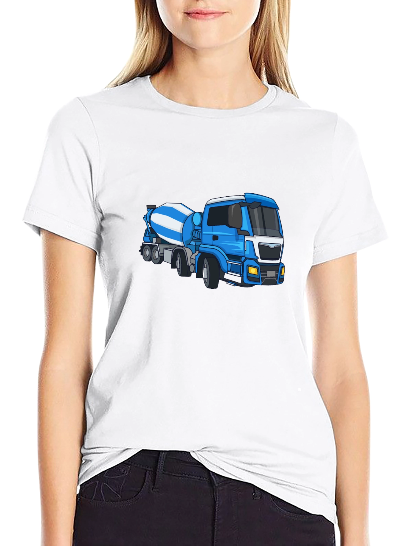 Black Tee with Blue Cement Mixer Truck Graphic