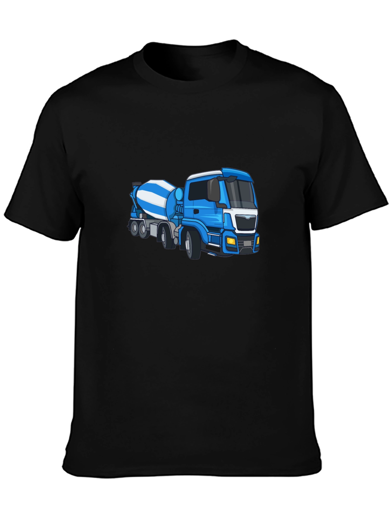 Black Tee with Blue Cement Mixer Truck Graphic