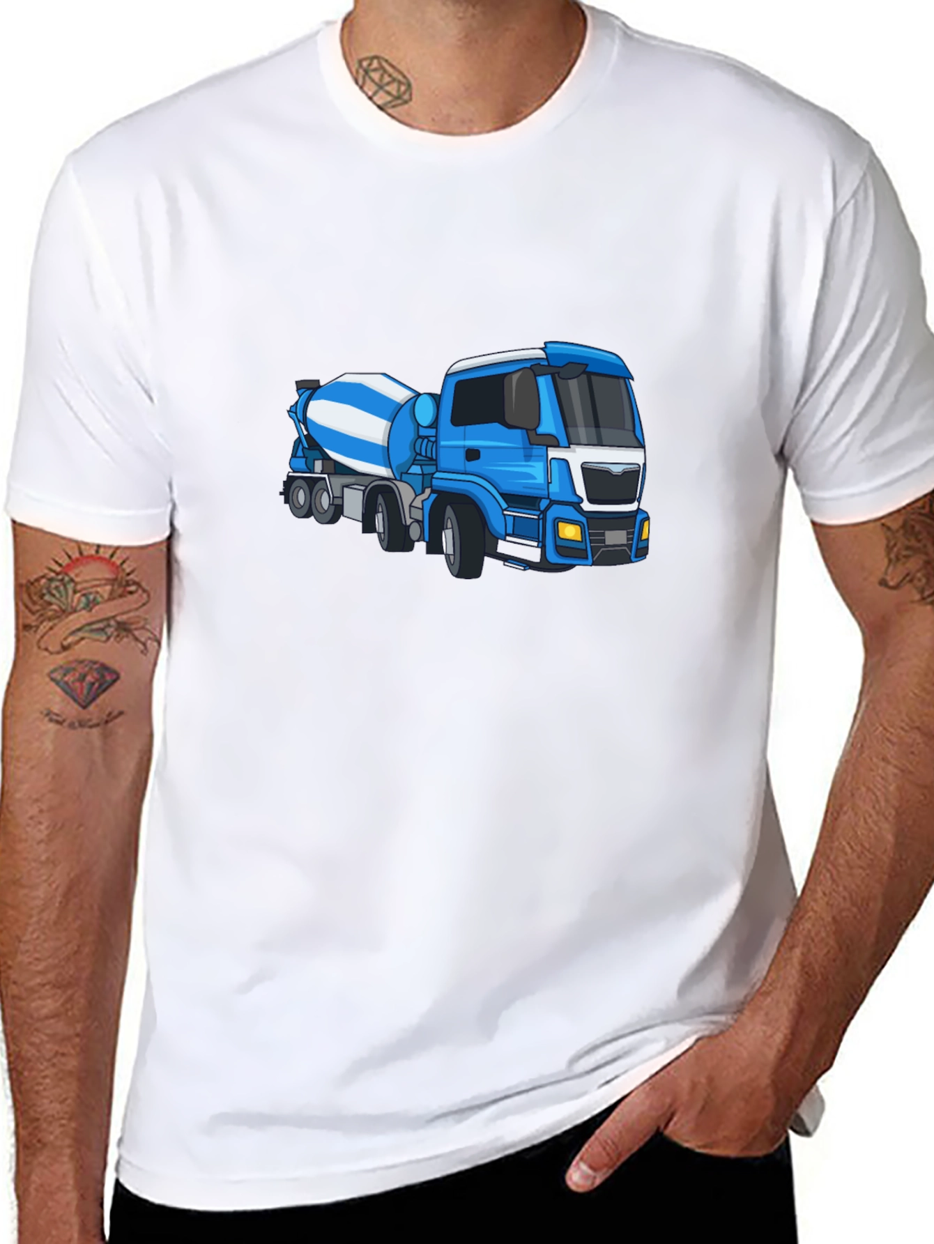 Black Tee with Blue Cement Mixer Truck Graphic