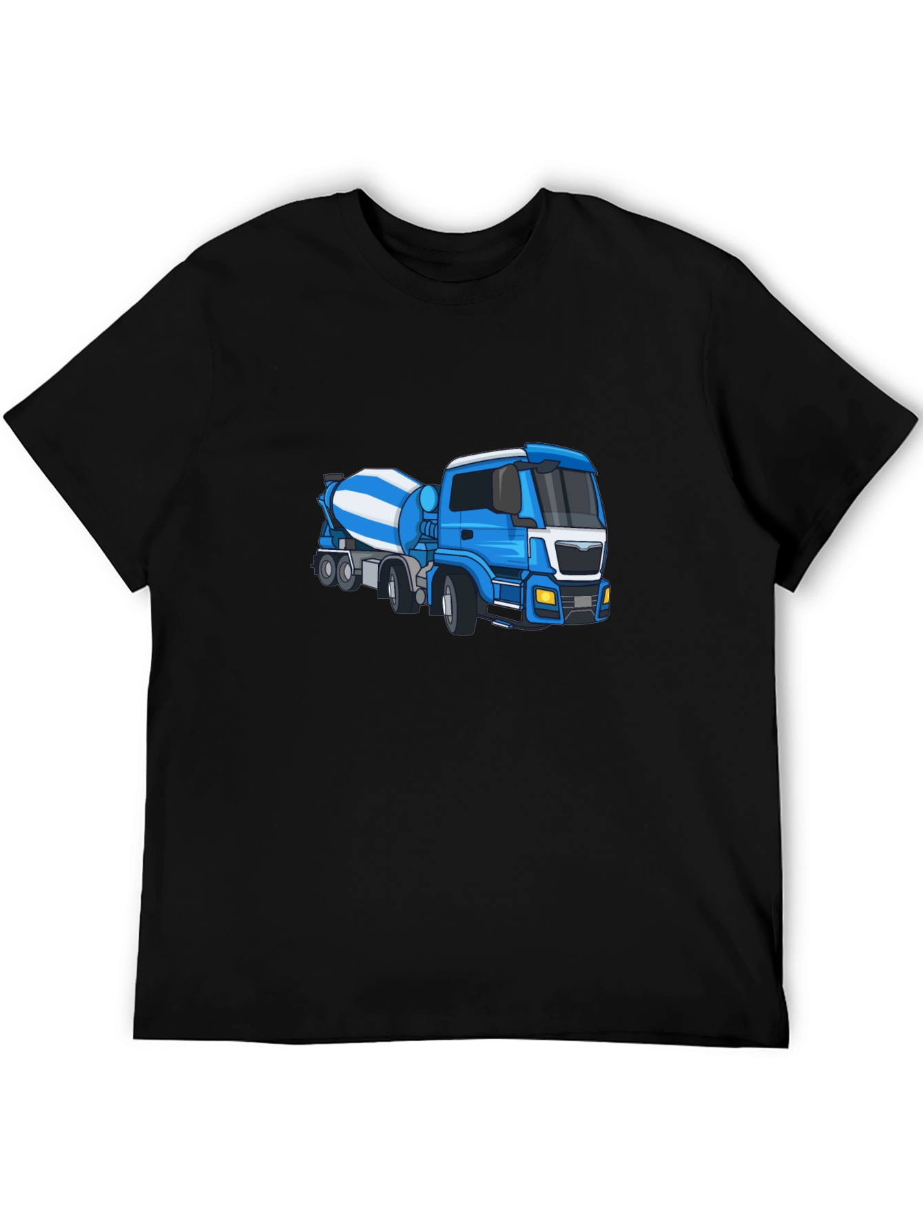 Black Tee with Blue Cement Mixer Truck Graphic