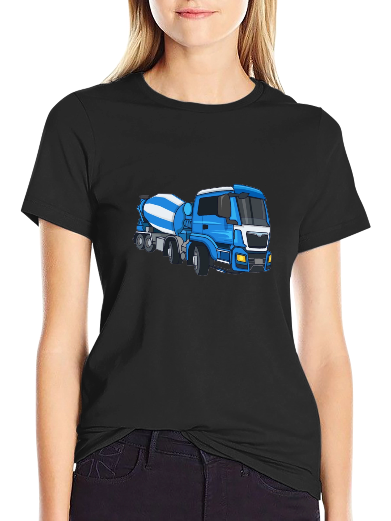 Black Tee with Blue Cement Mixer Truck Graphic