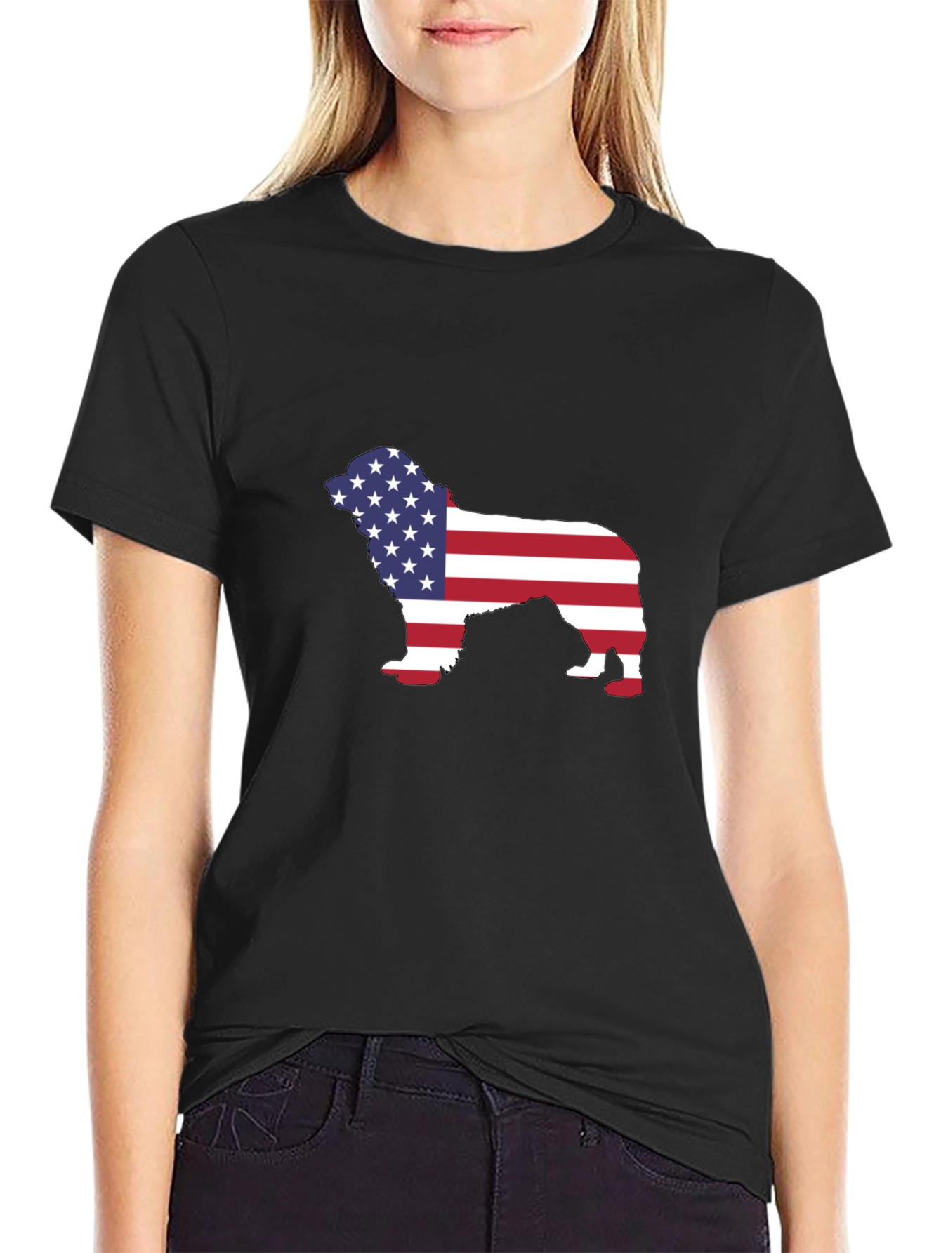 American Flag Dog Silhouette Black T-Shirt