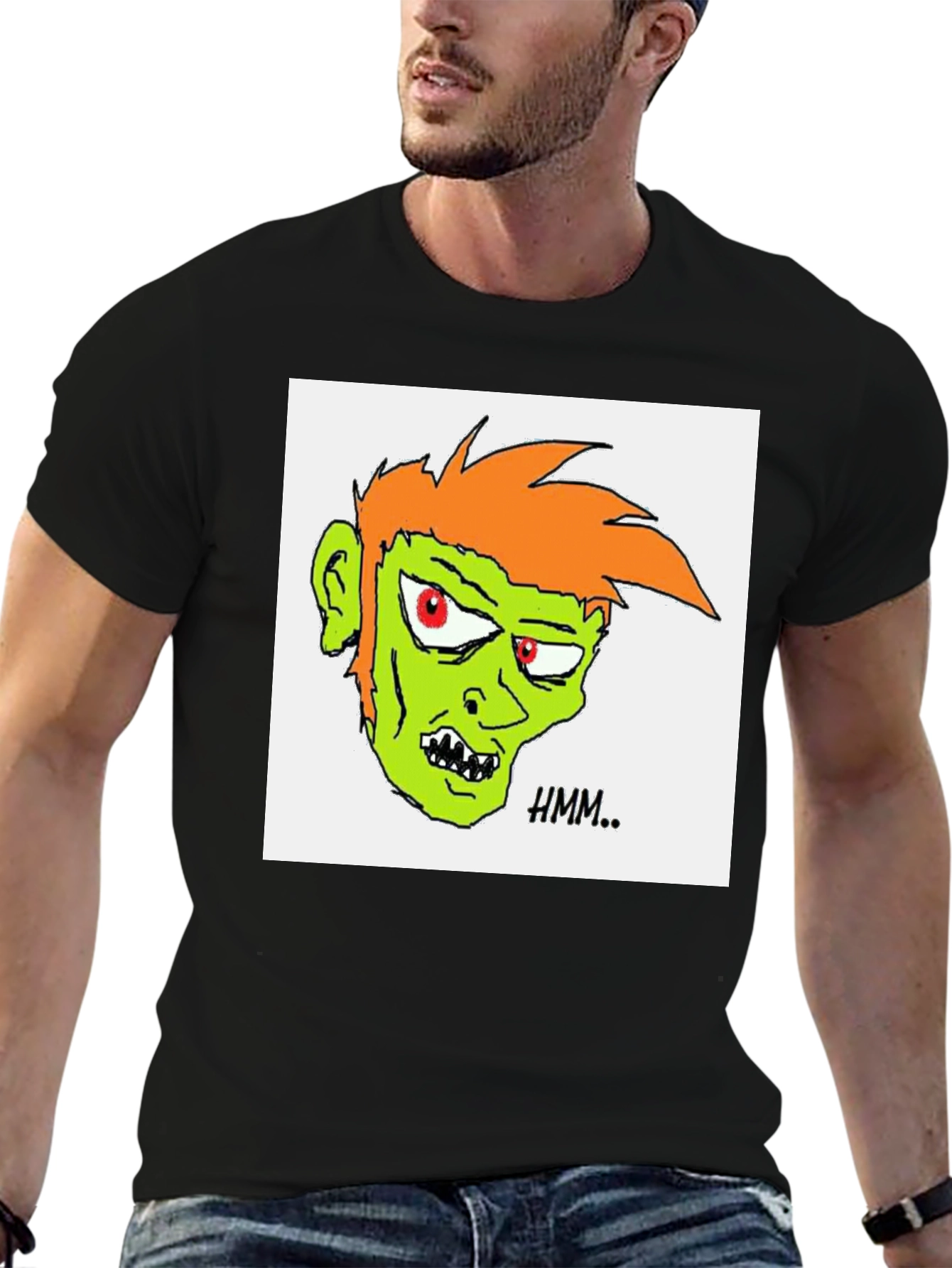 Hmm.. Zombie Head Black T-Shirt