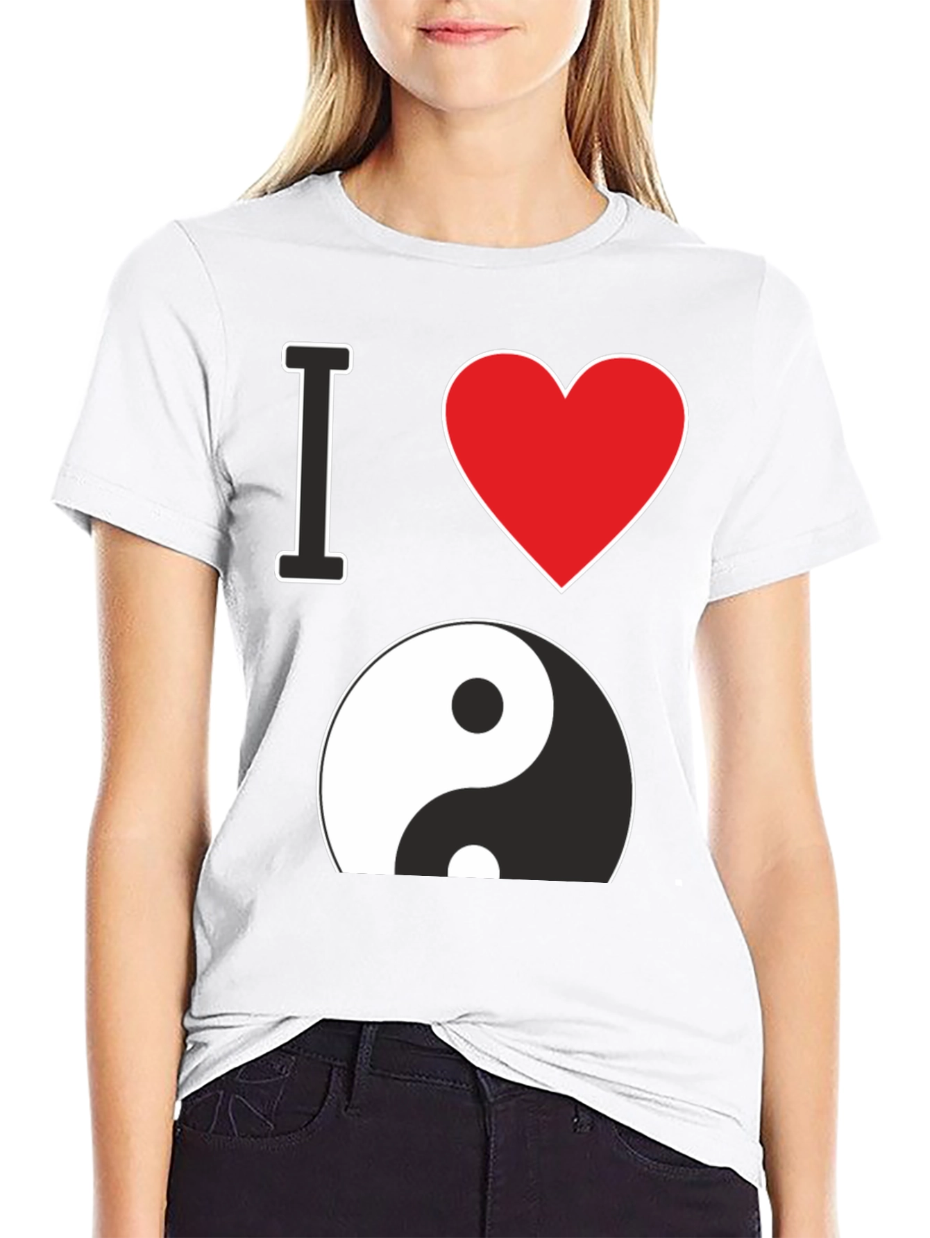 I Love Yin Yang Graphic Black T-Shirt
