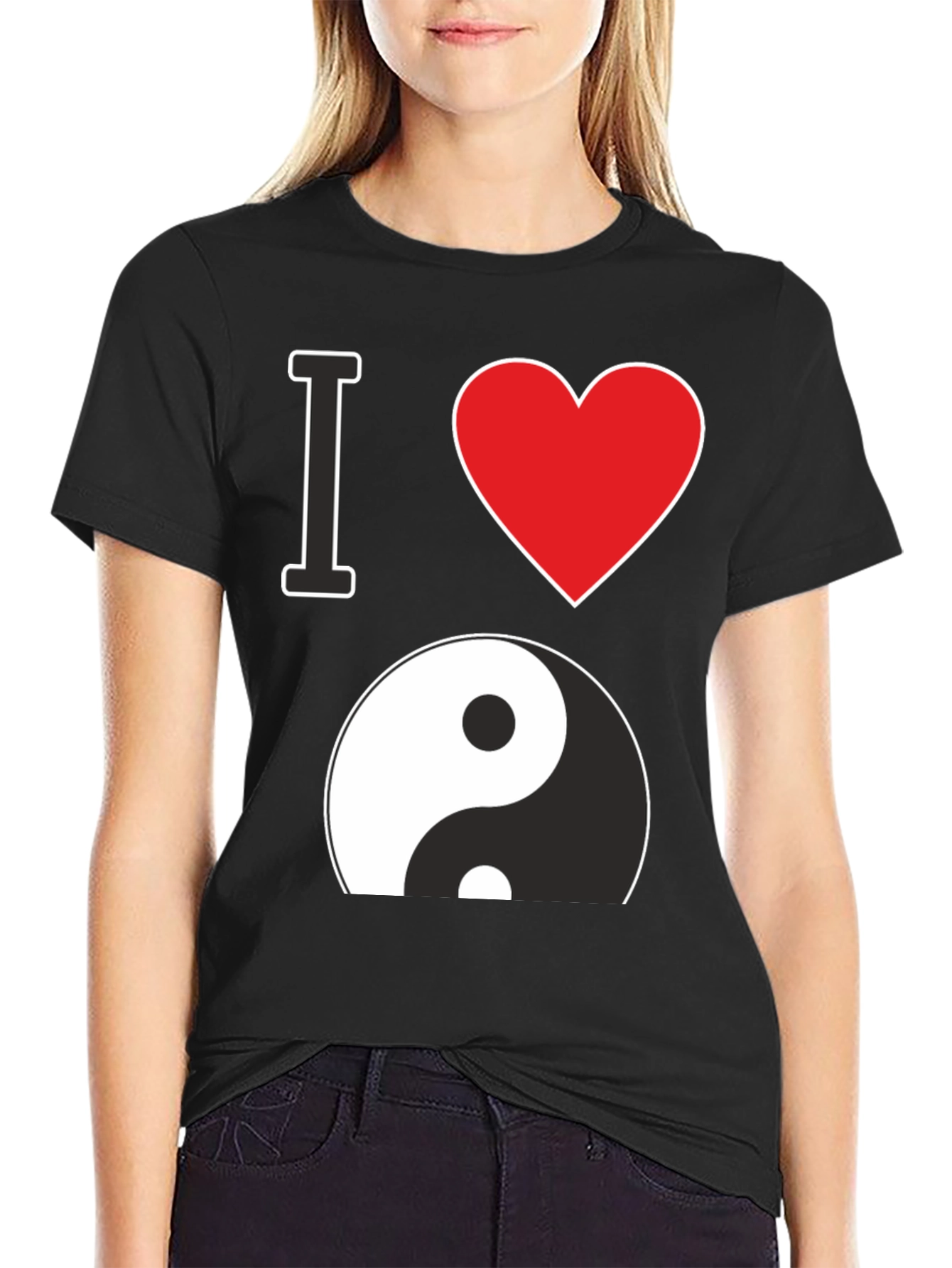 I Love Yin Yang Graphic Black T-Shirt
