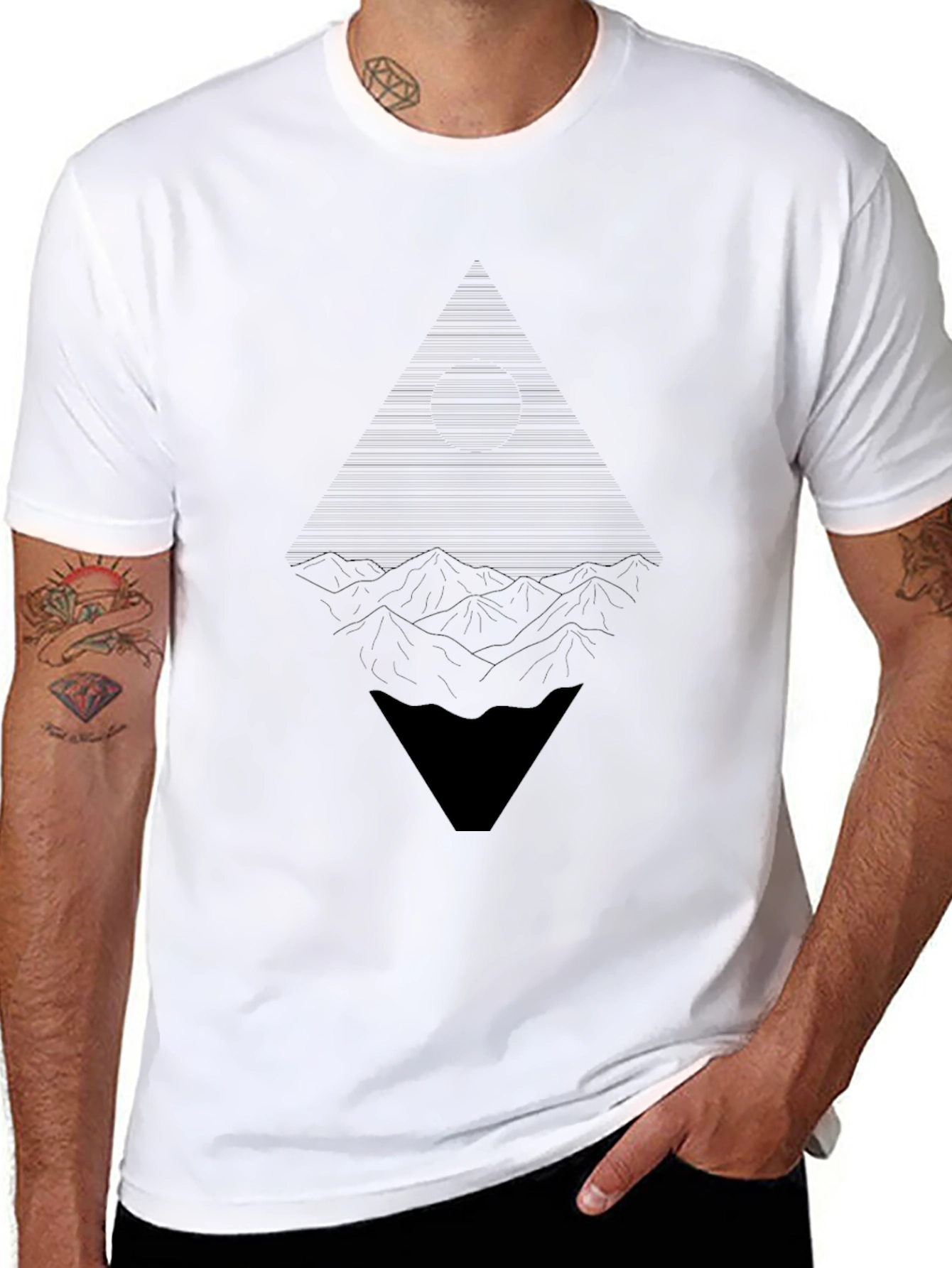 Abstract Geometric Mountain Graphic Tee - Black
