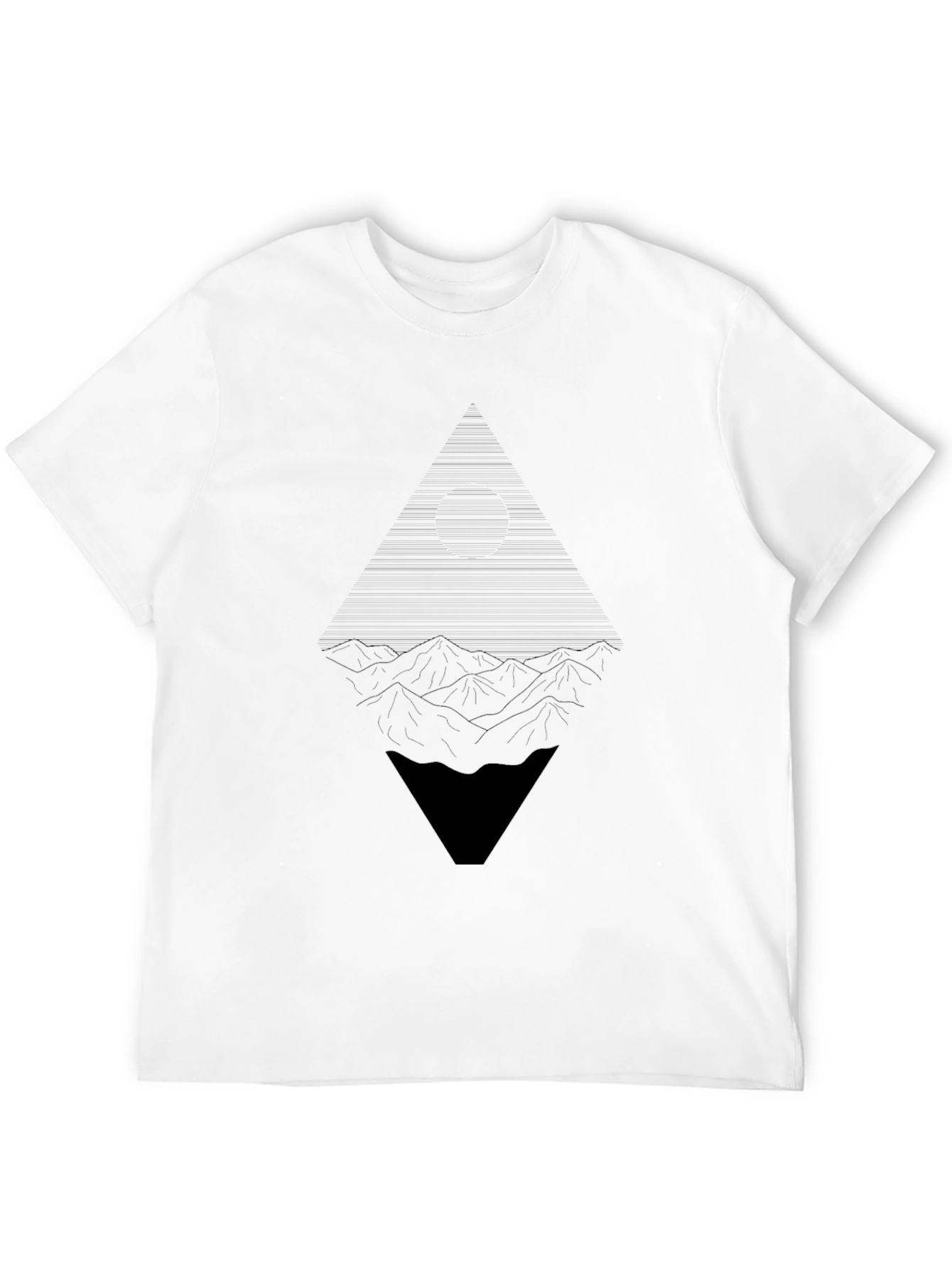 Abstract Geometric Mountain Graphic Tee - Black