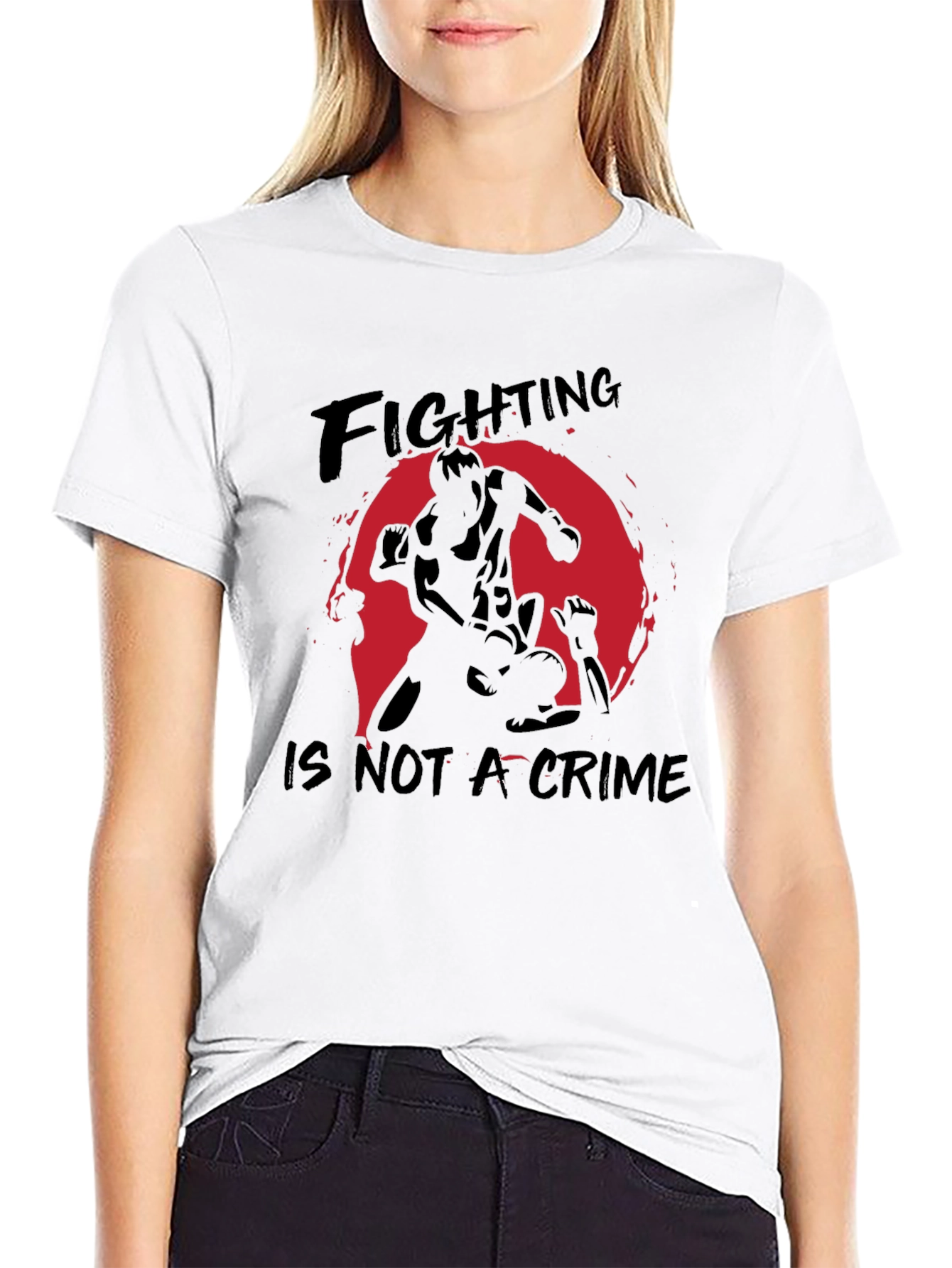 Fighting is Not a Crime Black Graphic T-Shirt