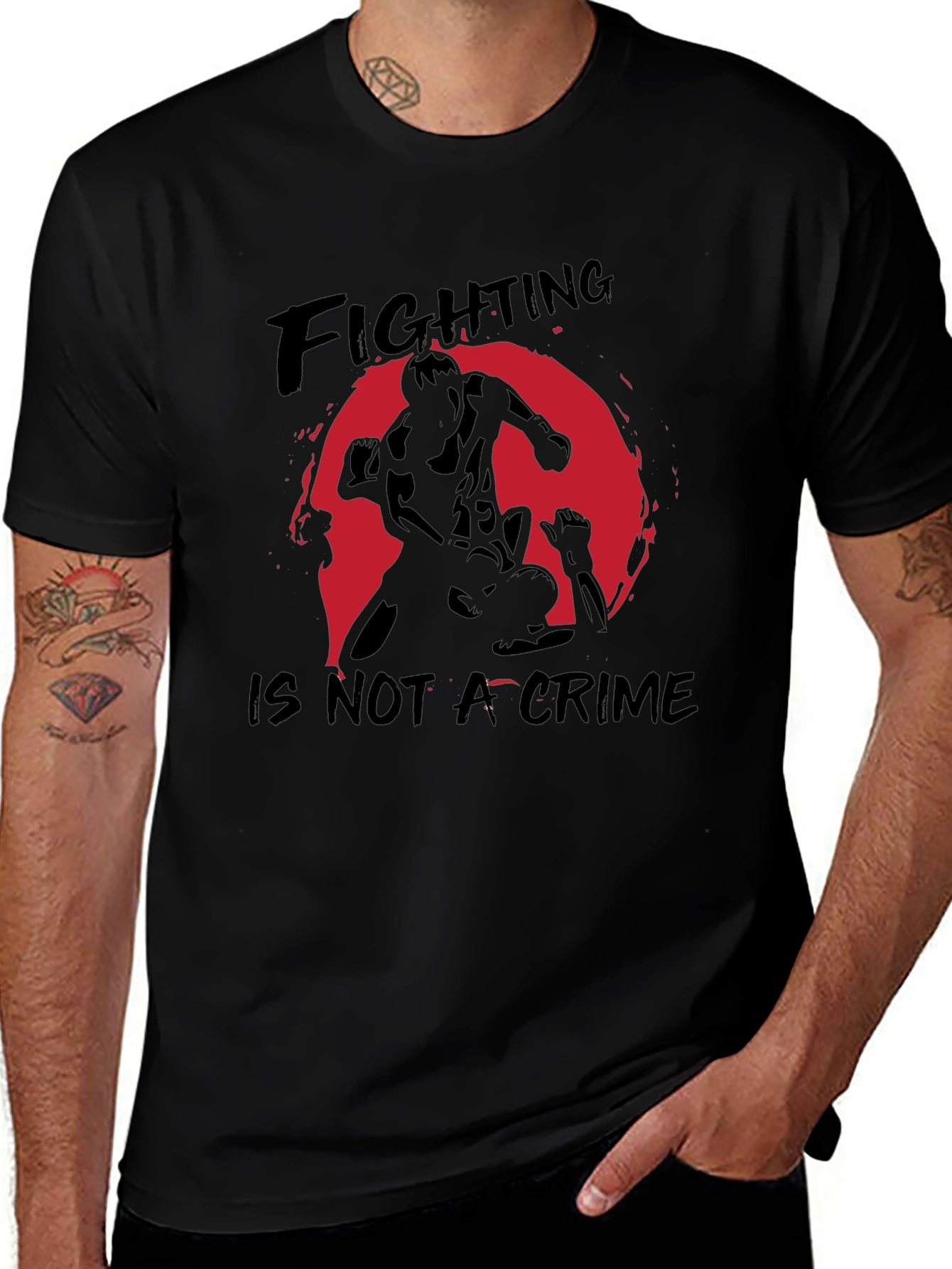 Fighting is Not a Crime Black Graphic T-Shirt