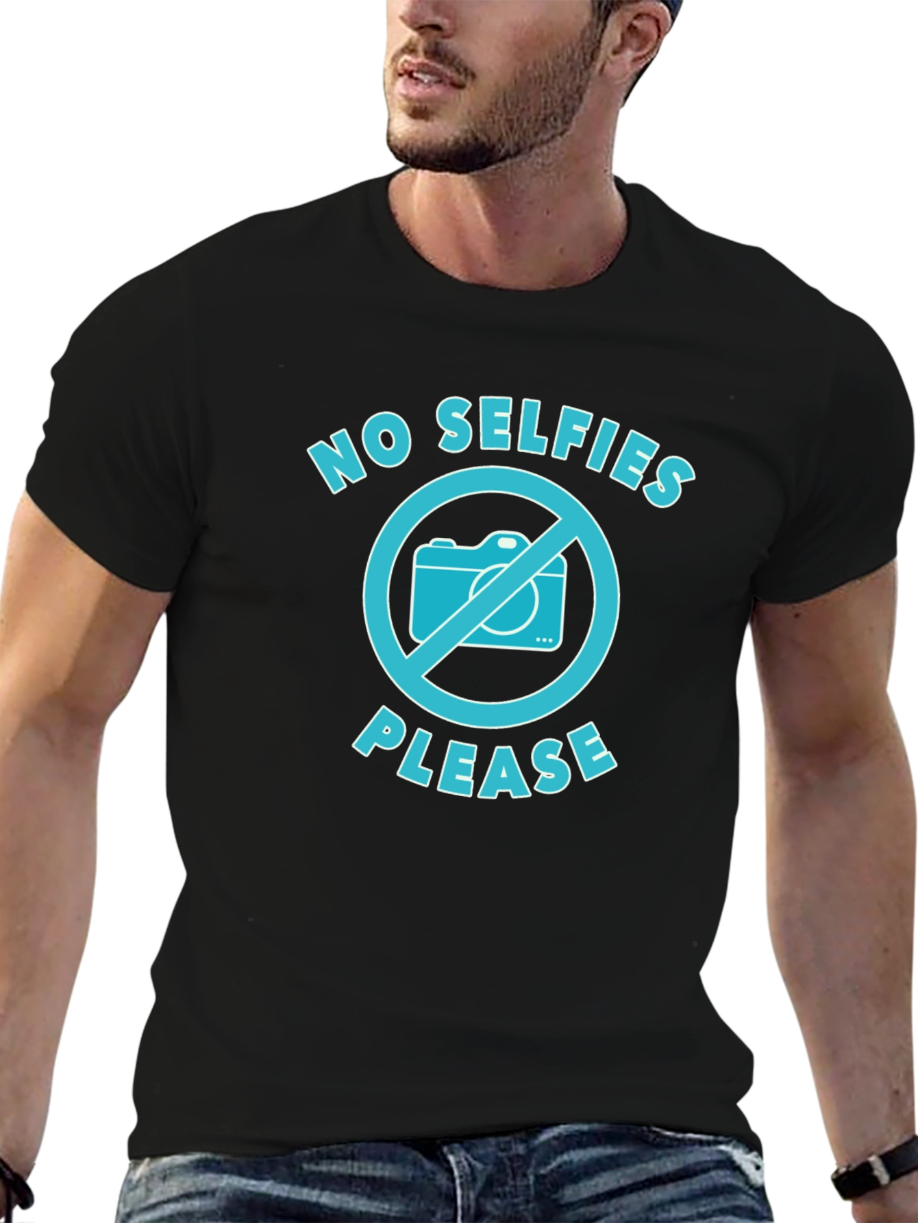 No Selfies Please Graphic T-Shirt - Black