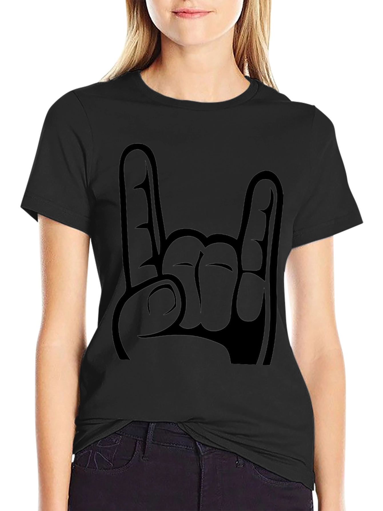 Rock On Hand Graphic Tee - Black