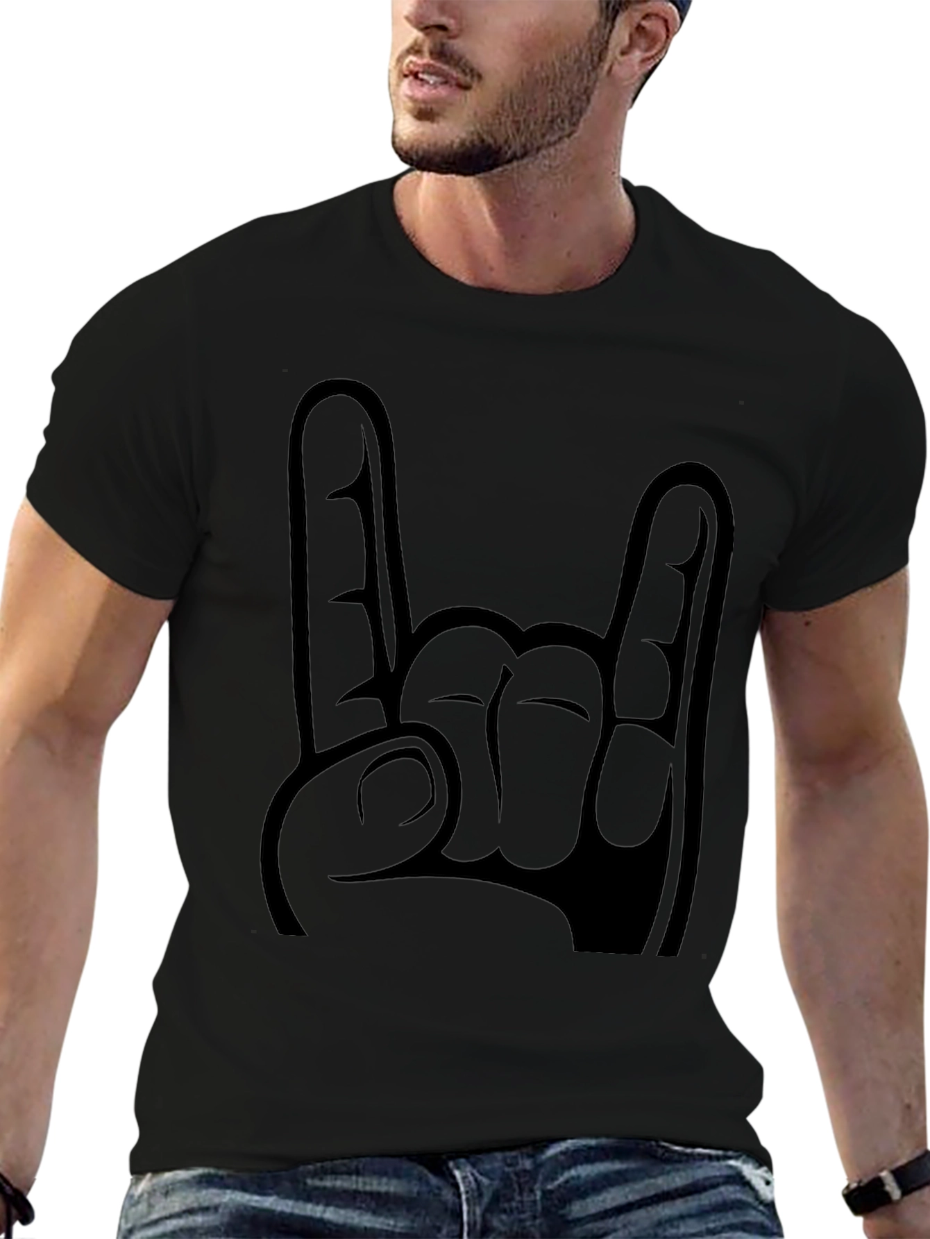 Rock On Hand Graphic Tee - Black