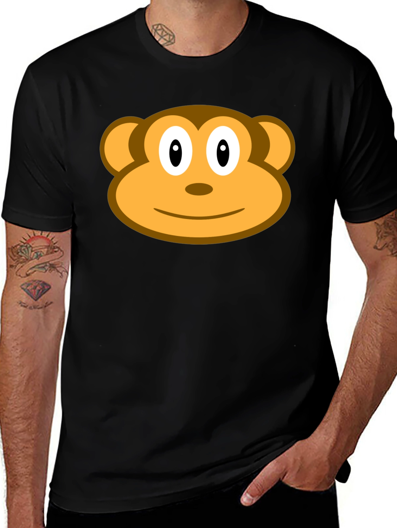 Monkey Face Graphic Black T-Shirt