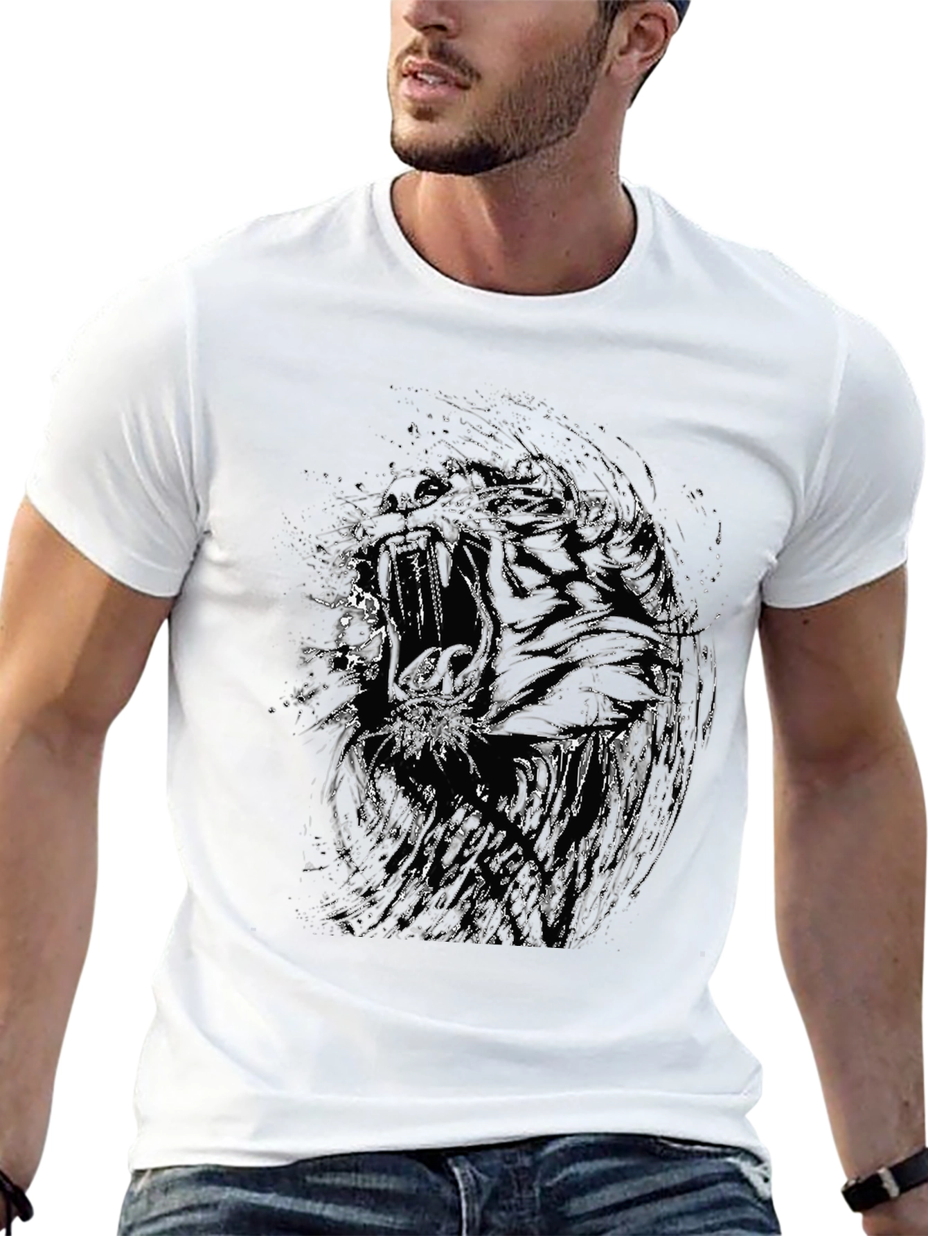 Distressed Tiger Graphic Black Tee