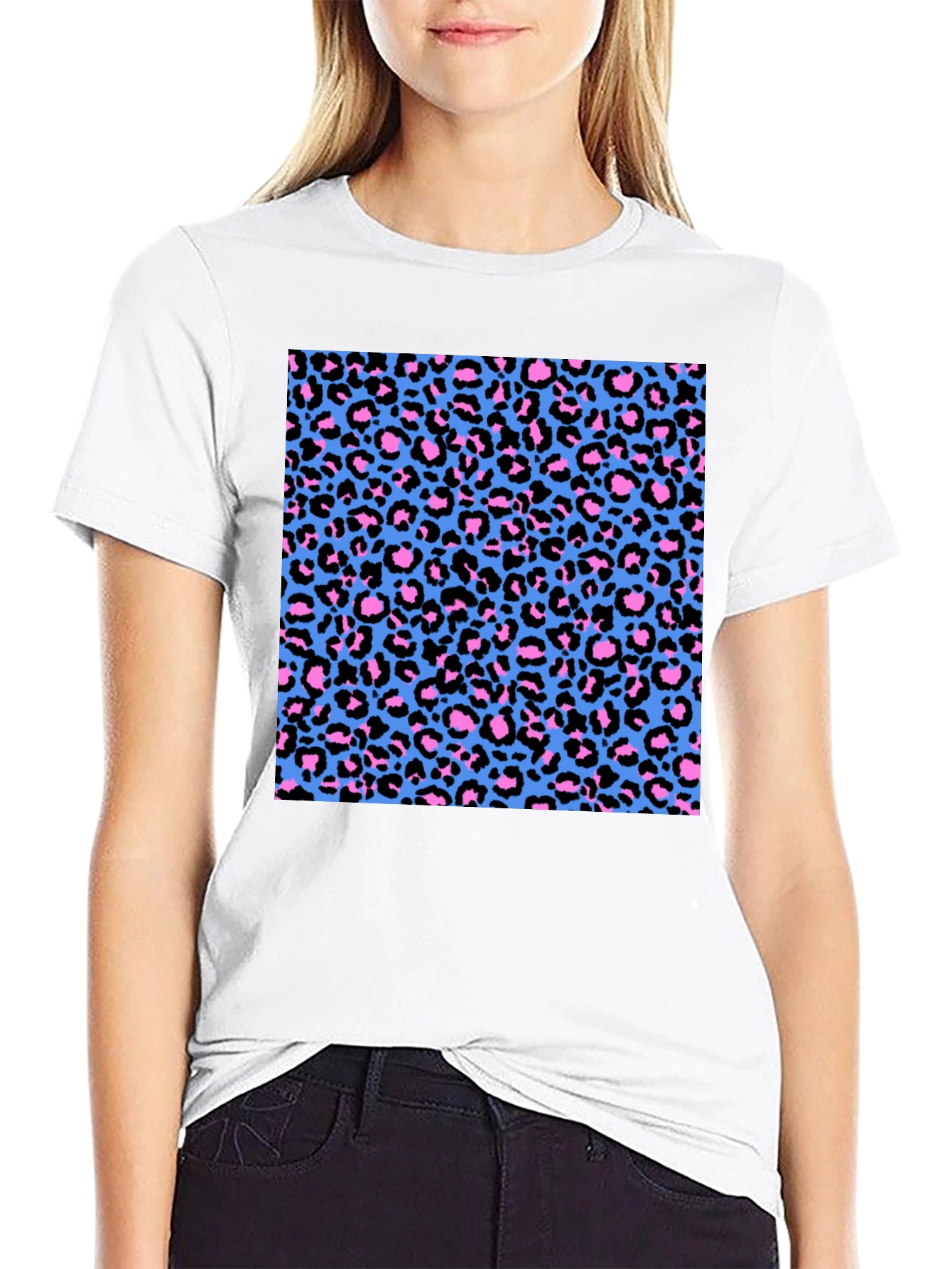 Leopard Print Tee - Black with Bright Pattern