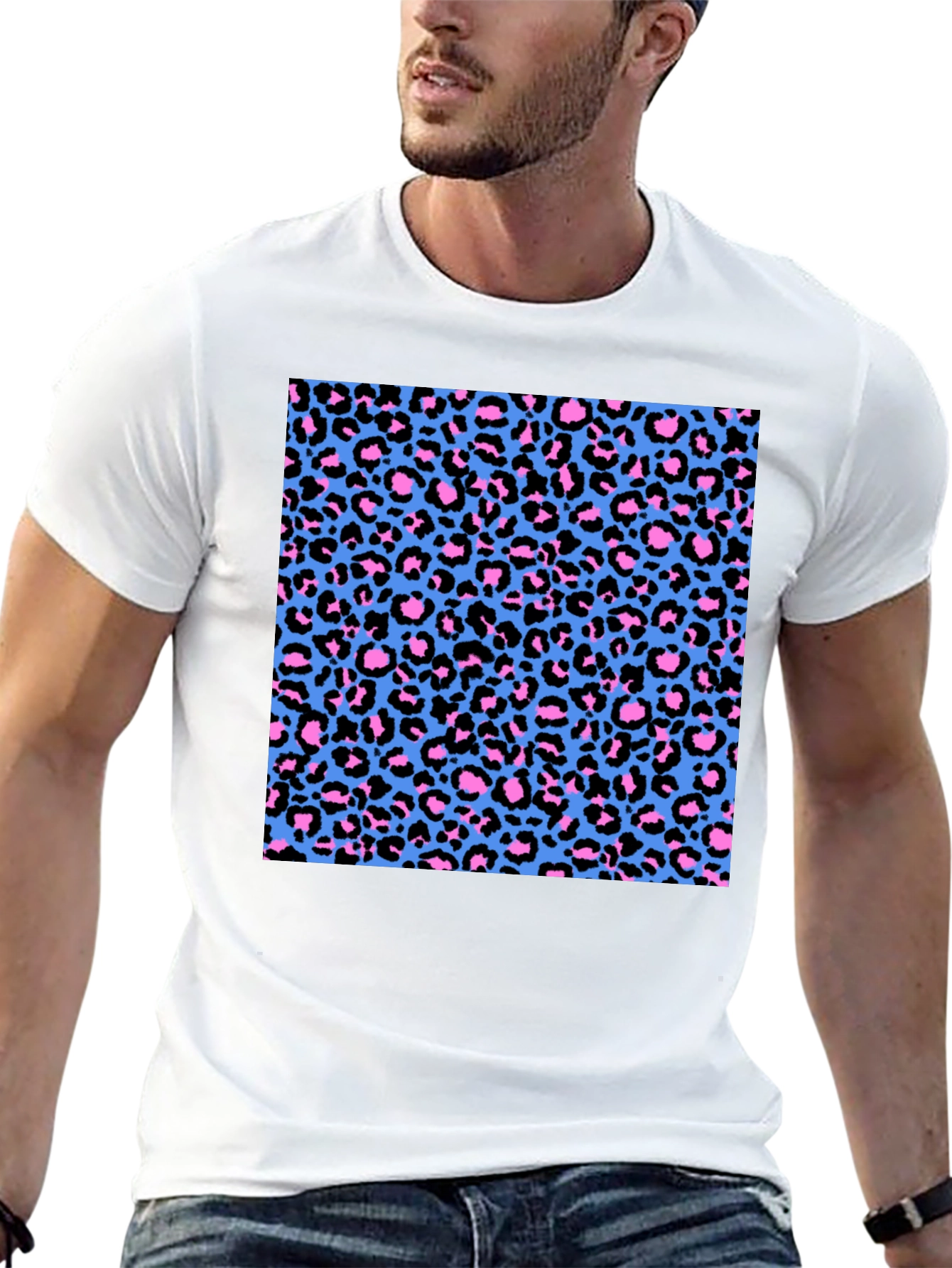 Leopard Print Tee - Black with Bright Pattern