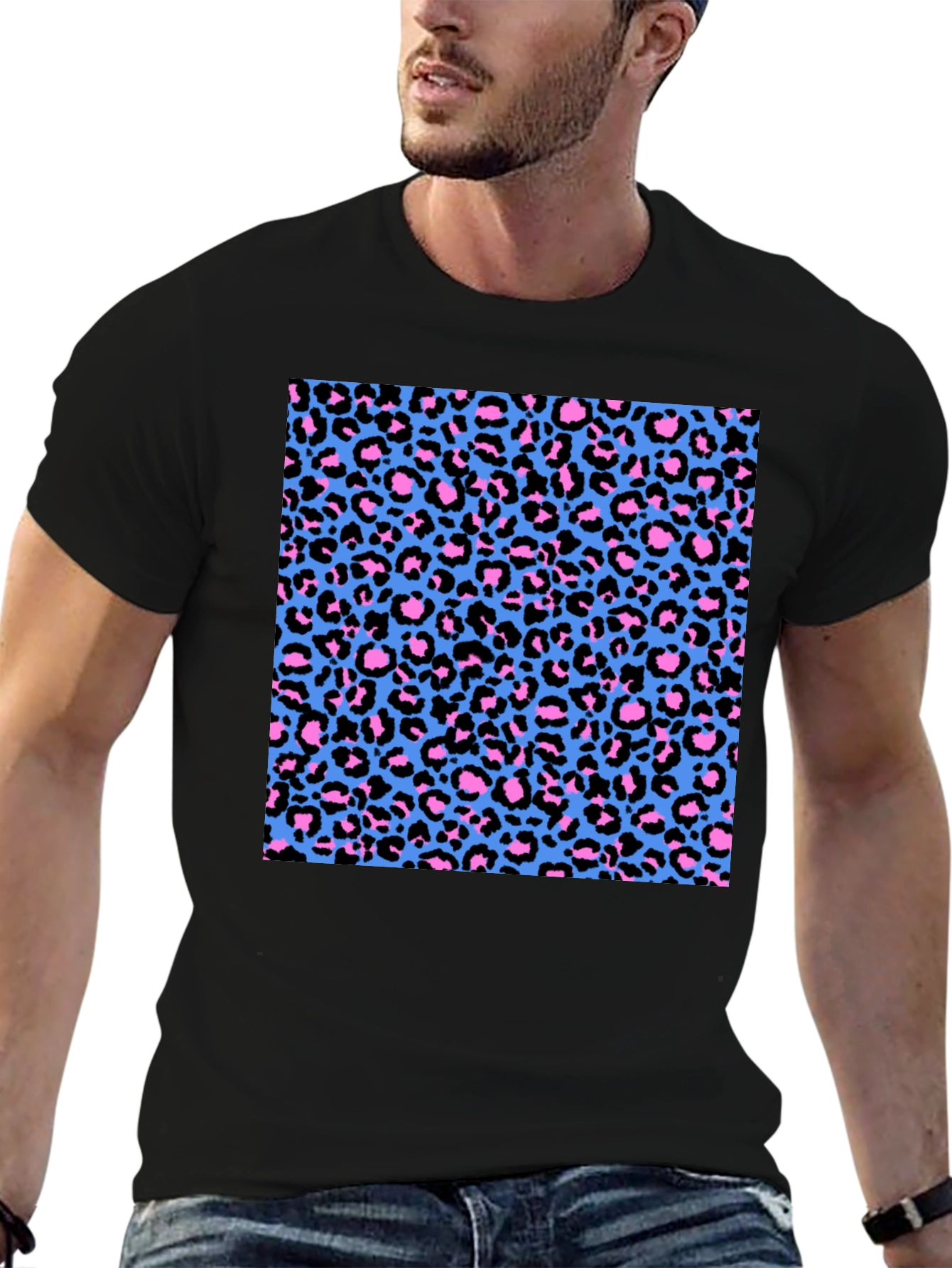 Leopard Print Tee - Black with Bright Pattern
