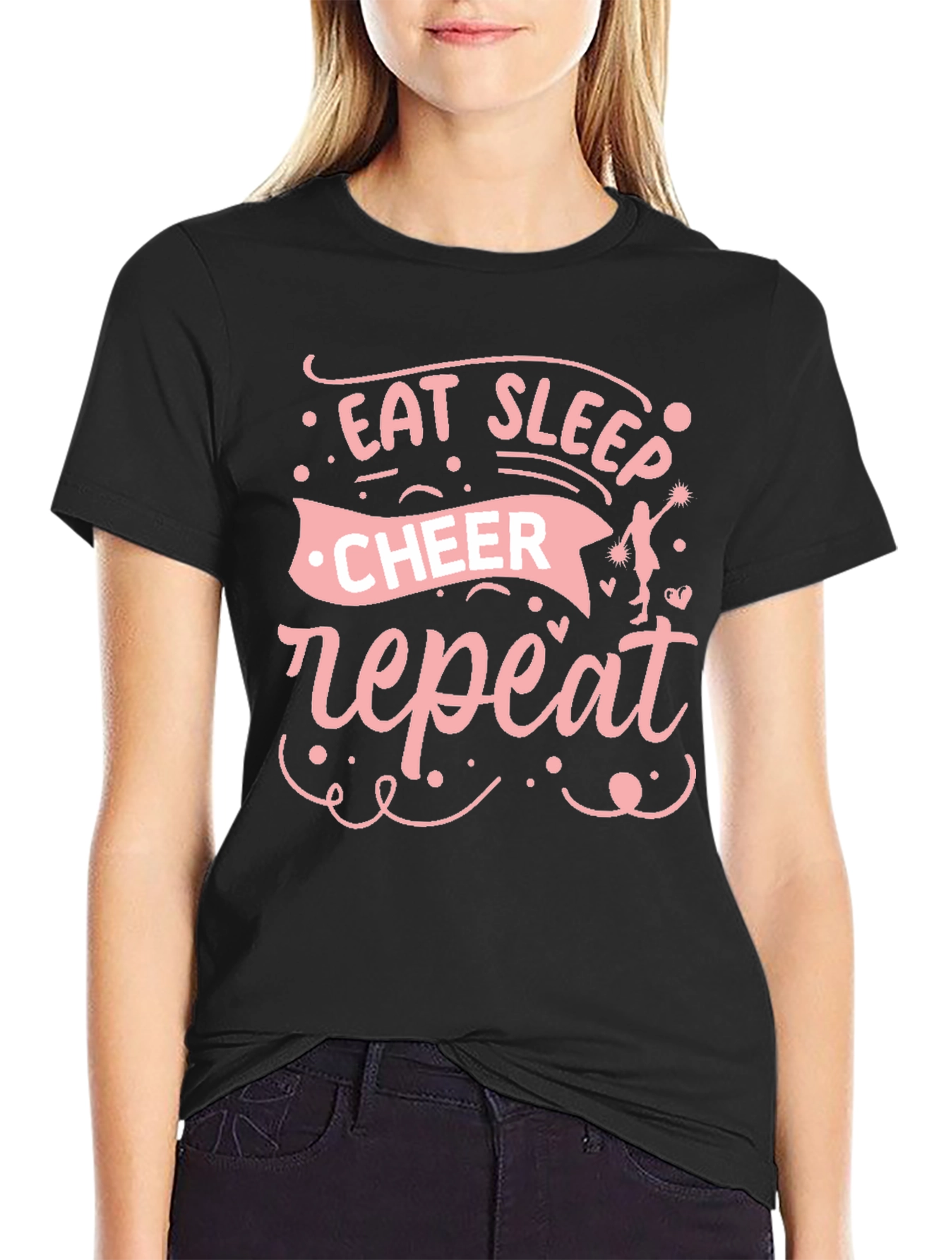 Eat Sleep Cheer Repeat Black T-Shirt