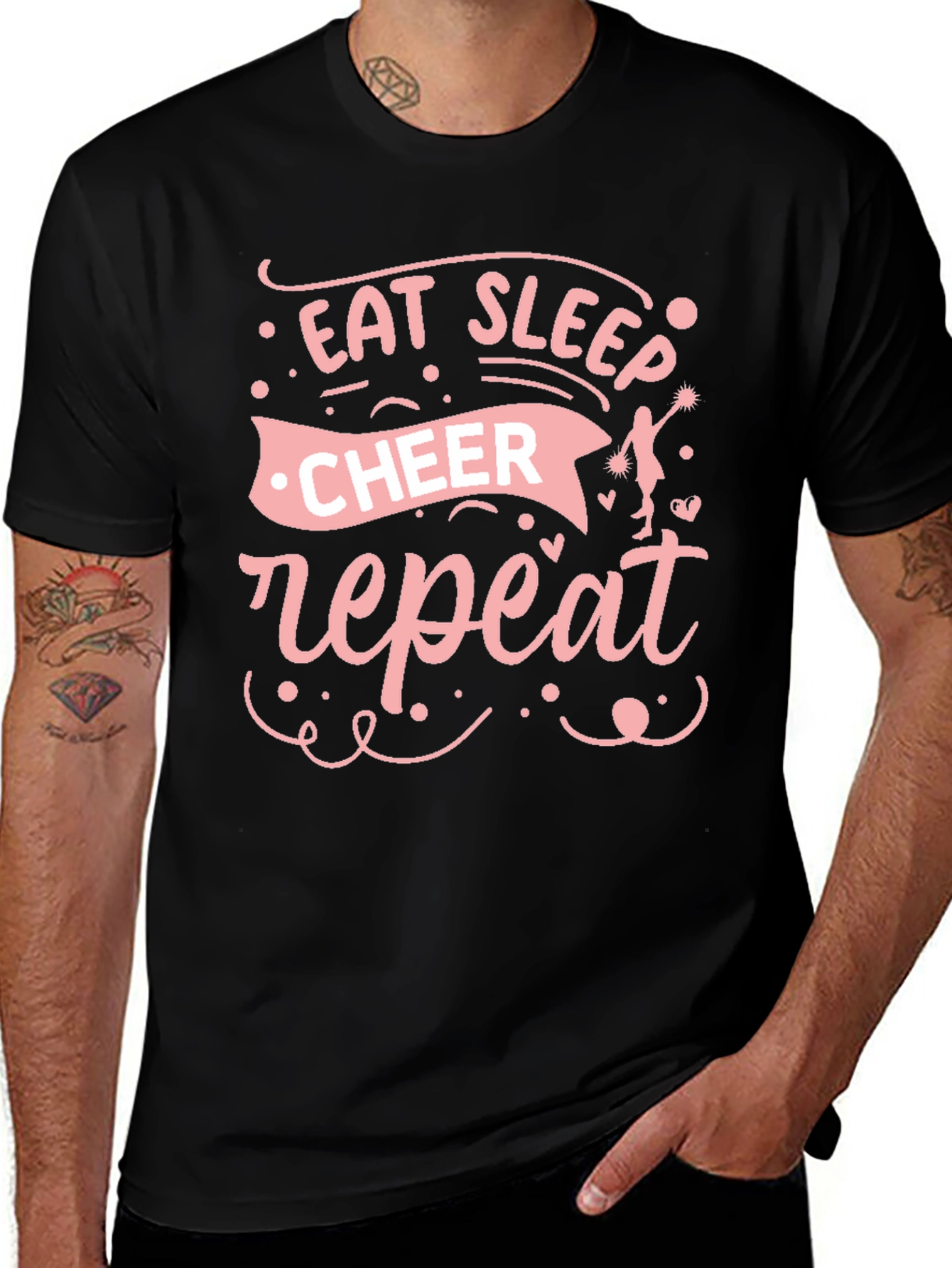 Eat Sleep Cheer Repeat Black T-Shirt