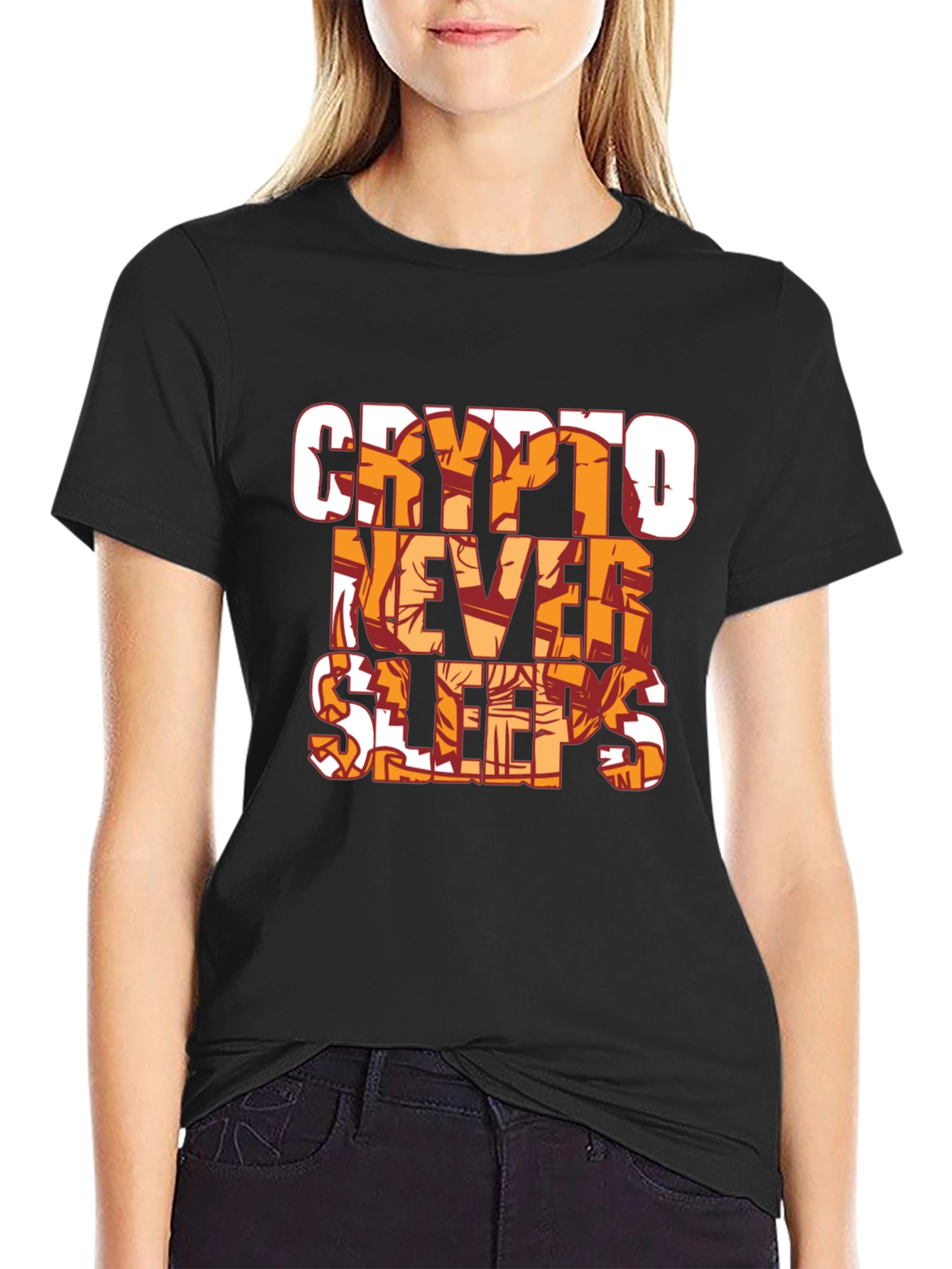 Crypto Never Sleeps Black T-Shirt