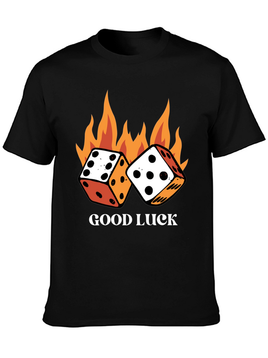 Good Luck Dice Flames Graphic Black T-Shirt
