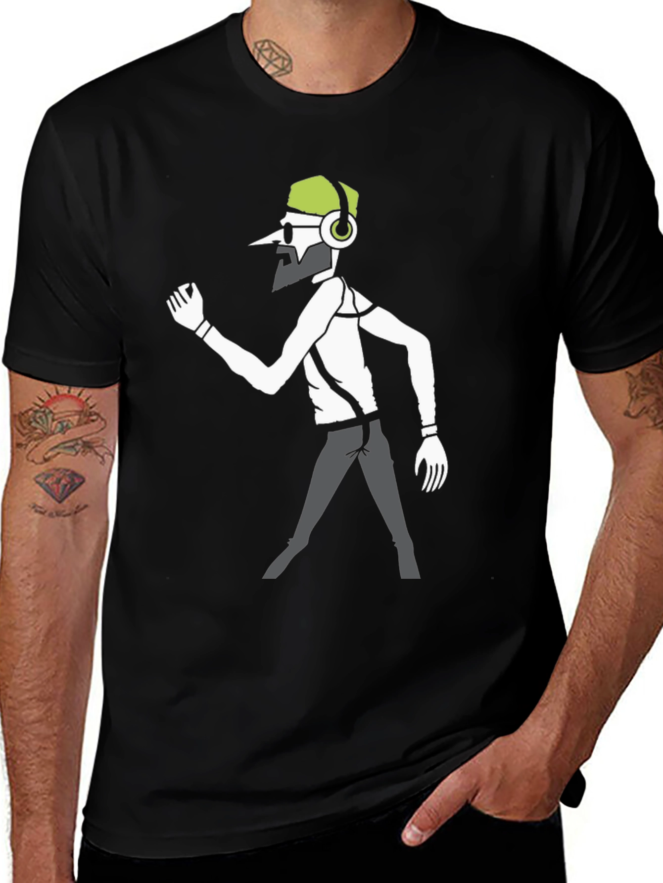 Funky DJ Graphic Tee - Black Cotton Casual Wear