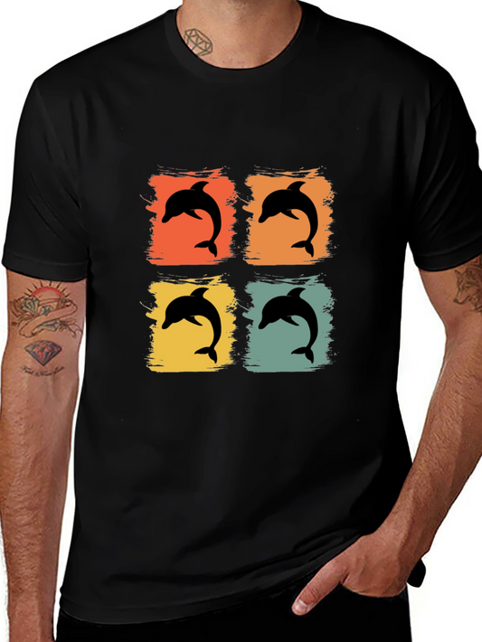 Retro Dolphin Pop Art Graphic Tee - Black