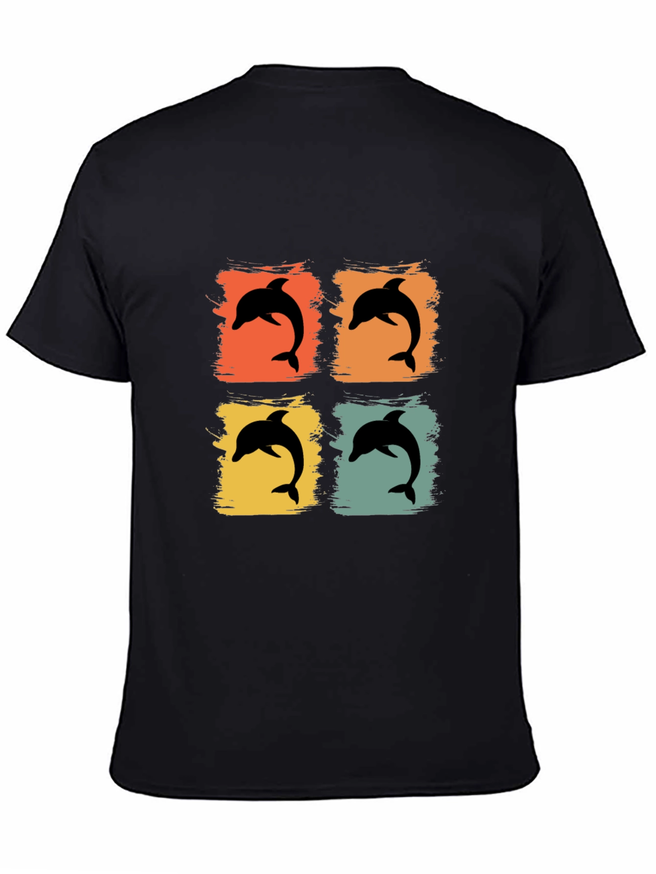 Retro Dolphin Pop Art Graphic Tee - Black