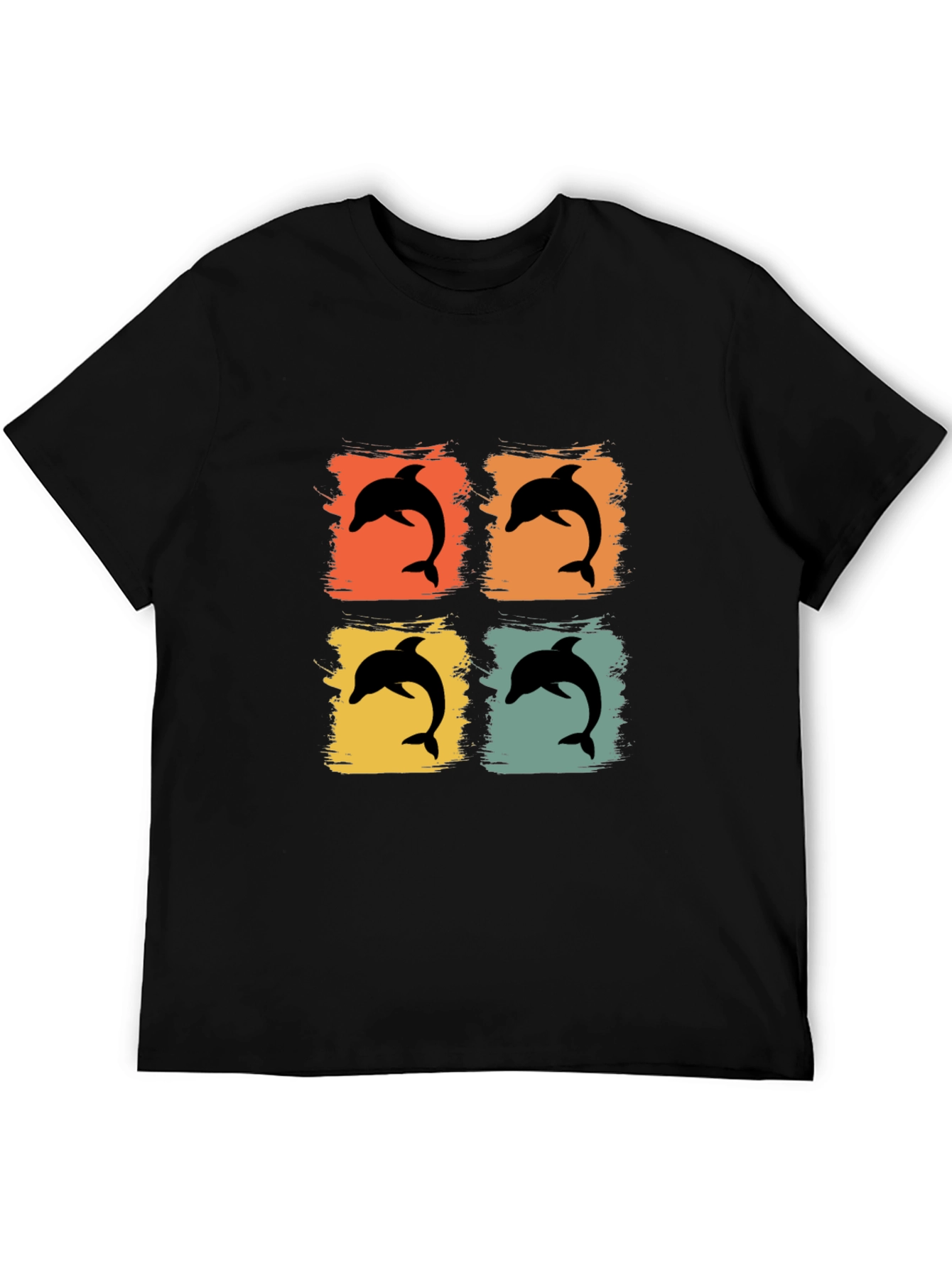 Retro Dolphin Pop Art Graphic Tee - Black