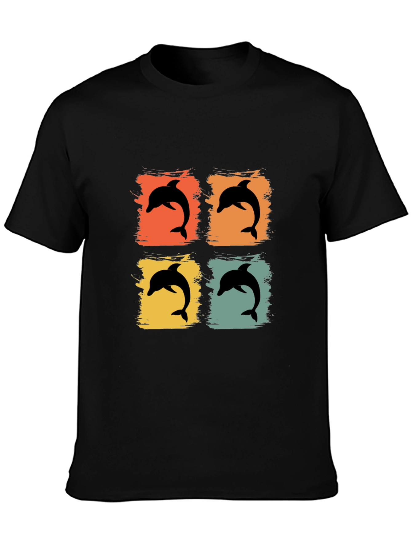 Retro Dolphin Pop Art Graphic Tee - Black