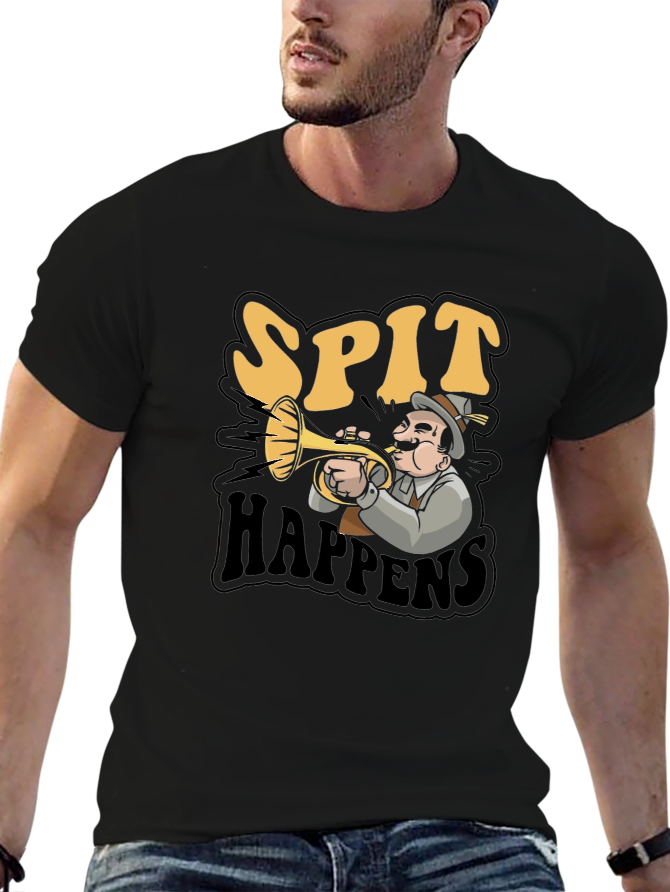 Spit Happens Trumpet Graphic T-Shirt