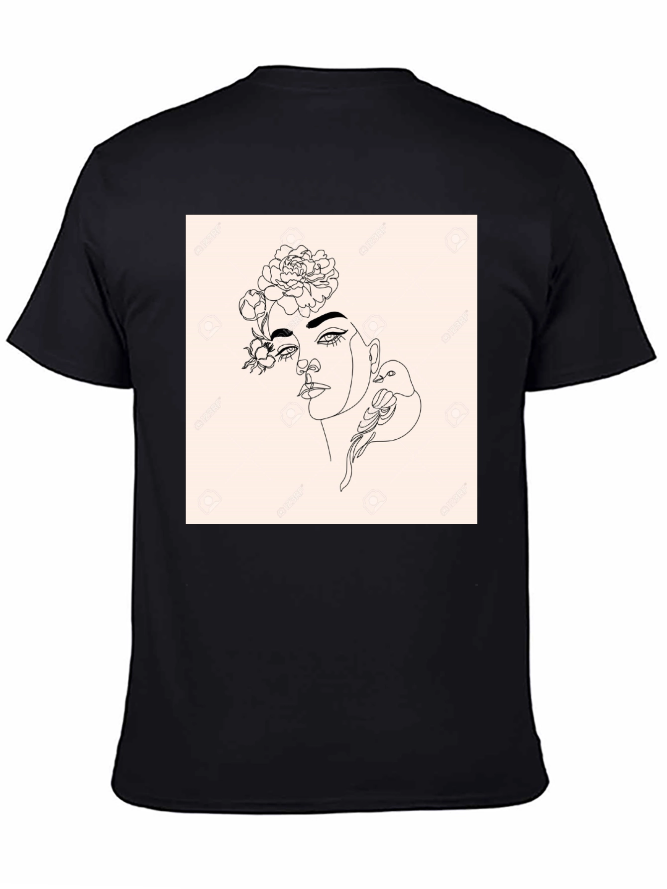Minimalist Woman & Bird Graphic Black T-Shirt
