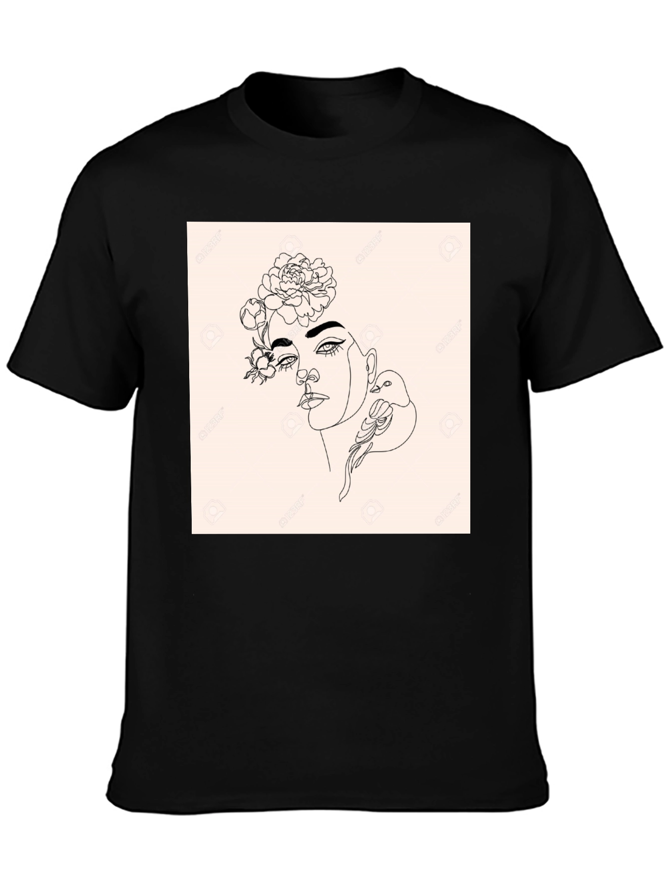 Minimalist Woman & Bird Graphic Black T-Shirt