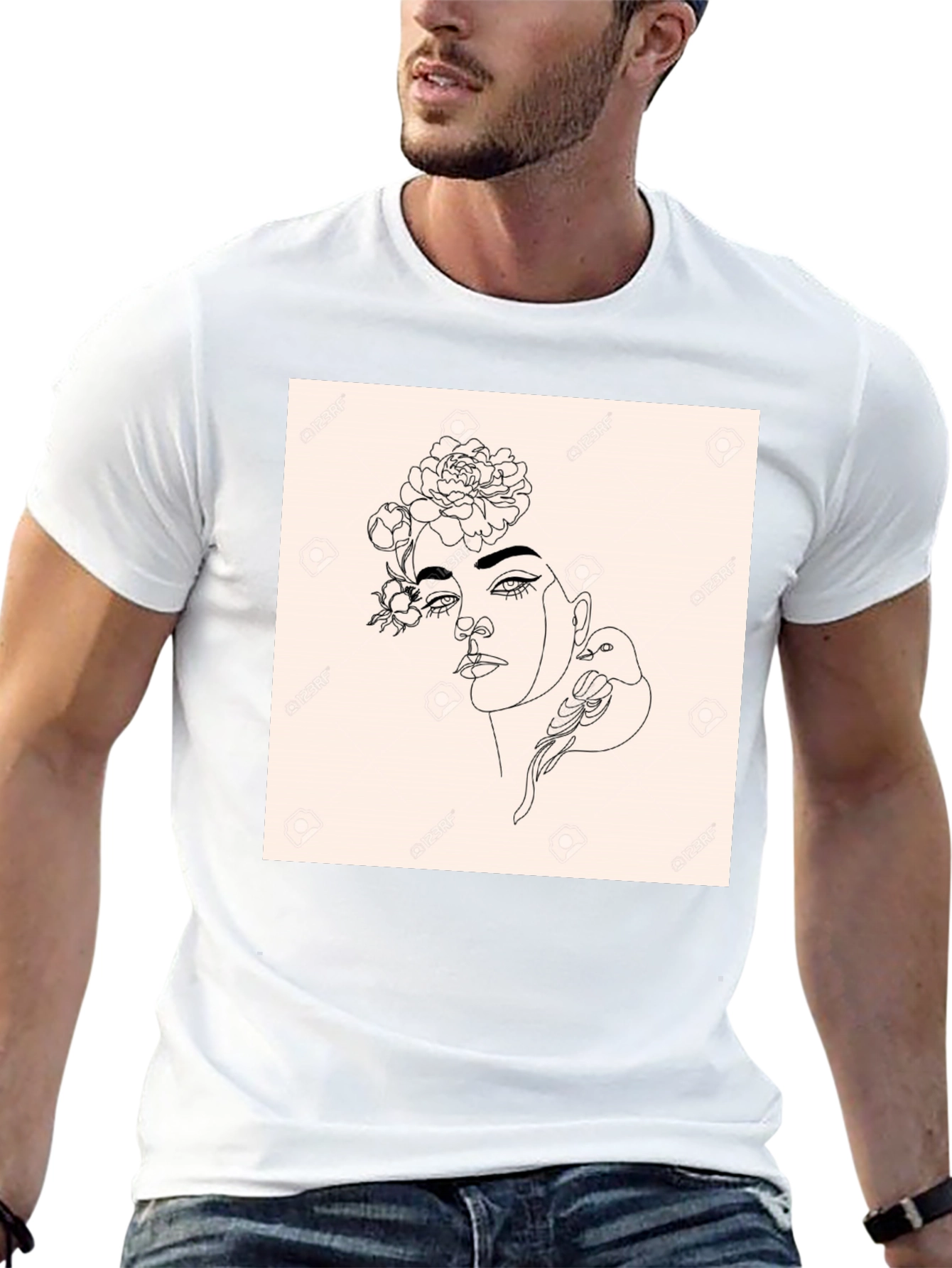 Minimalist Woman & Bird Graphic Black T-Shirt