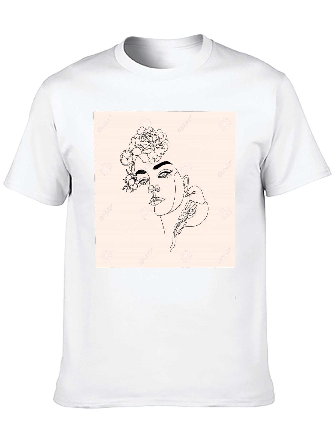 Minimalist Woman & Bird Graphic Black T-Shirt