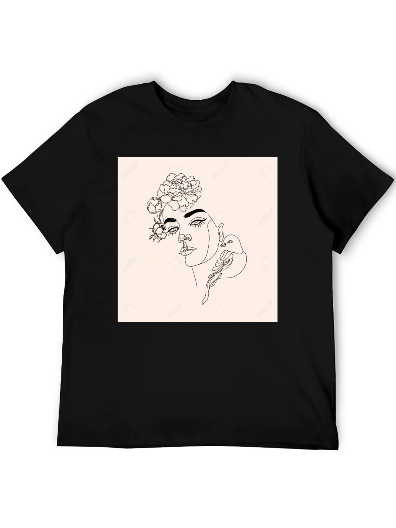 Minimalist Woman & Bird Graphic Black T-Shirt