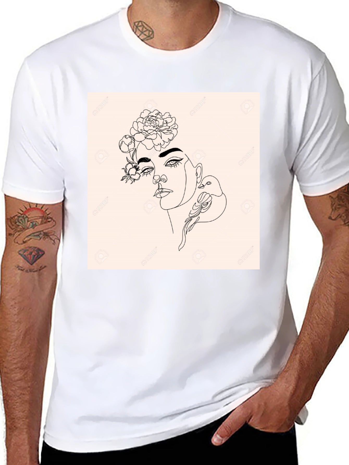Minimalist Woman & Bird Graphic Black T-Shirt
