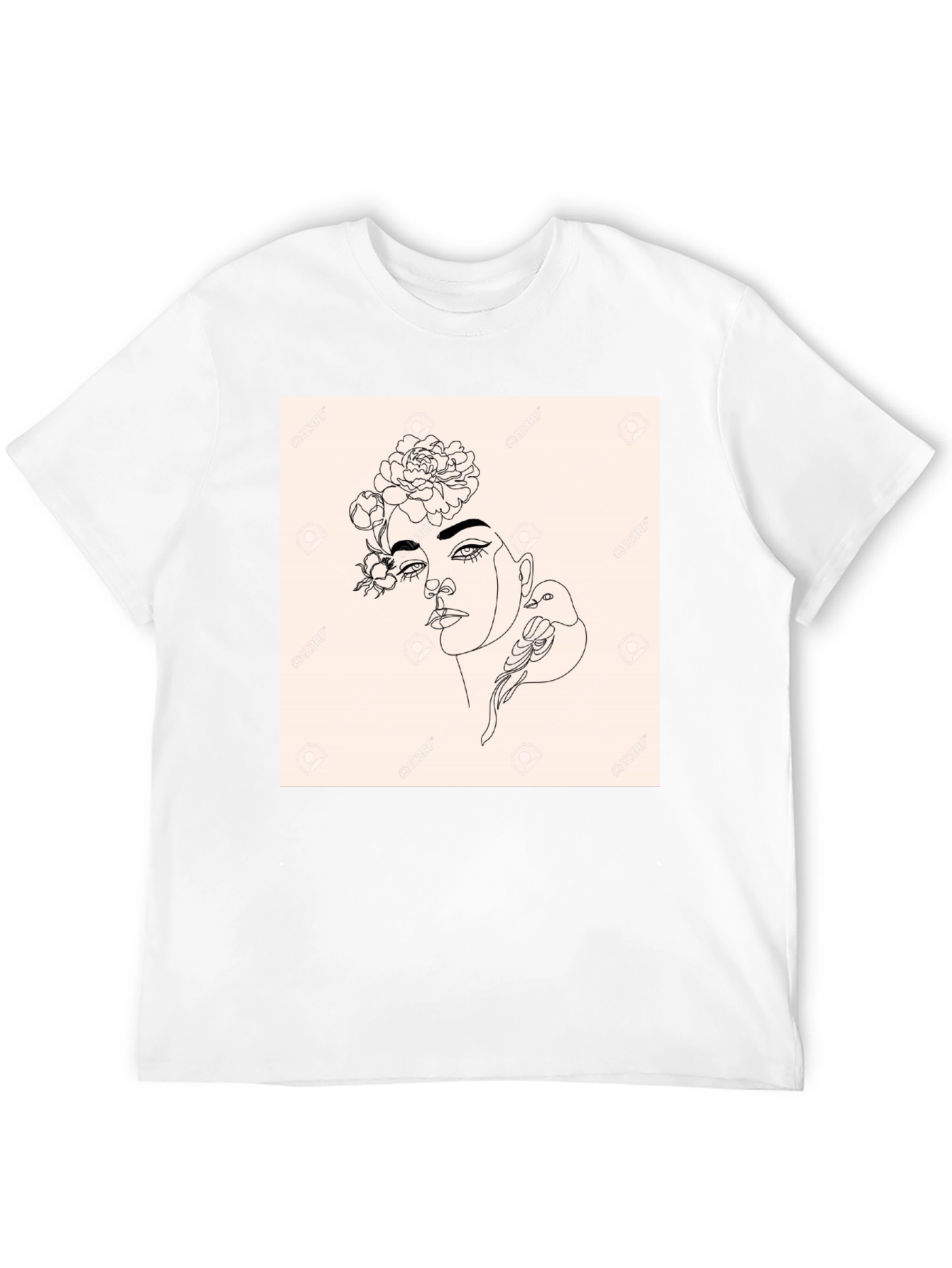 Minimalist Woman & Bird Graphic Black T-Shirt