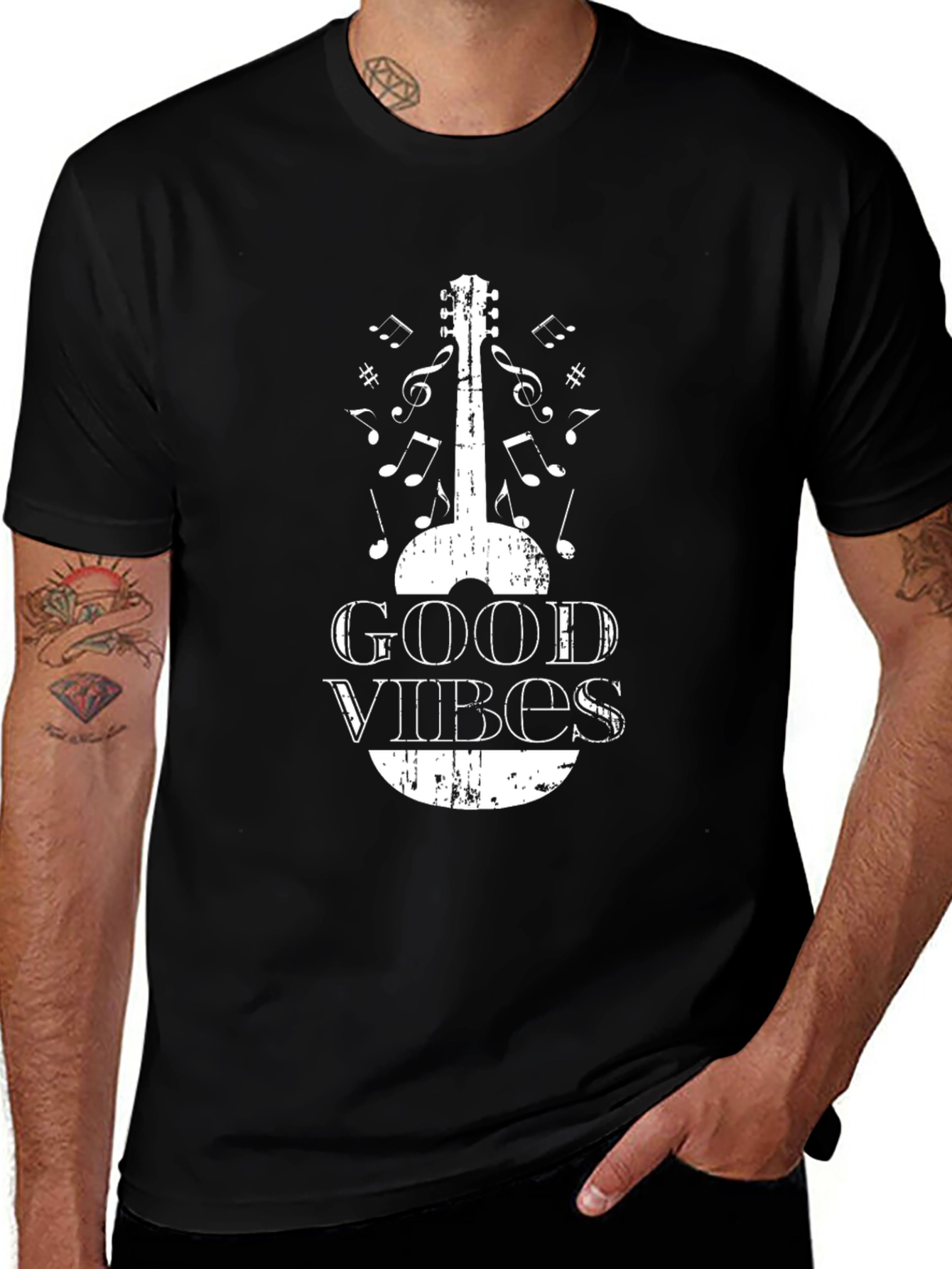 Good Vibes Guitar Graphic T-Shirt - Black