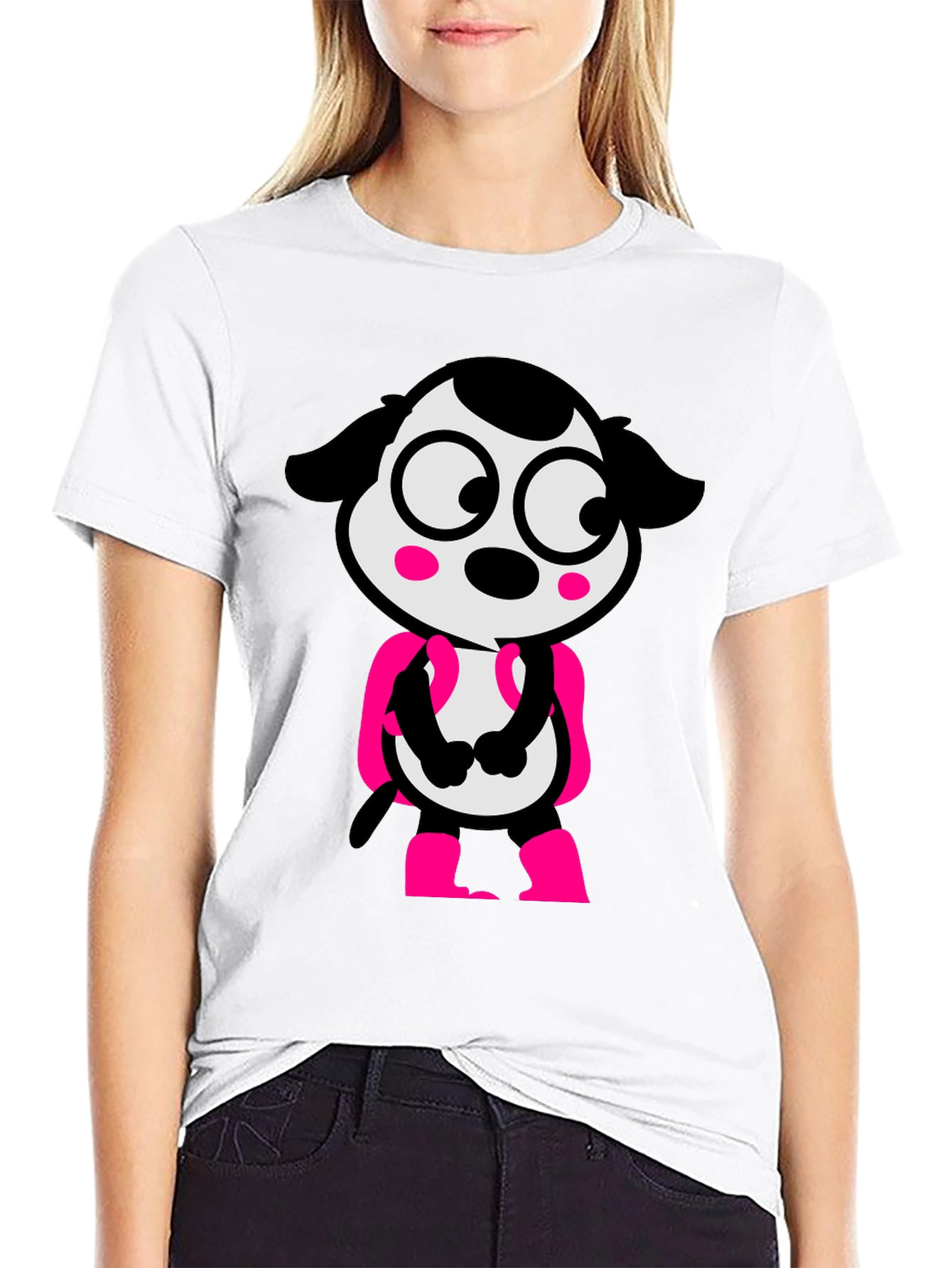Cartoon Dog Graphic Tee - Black