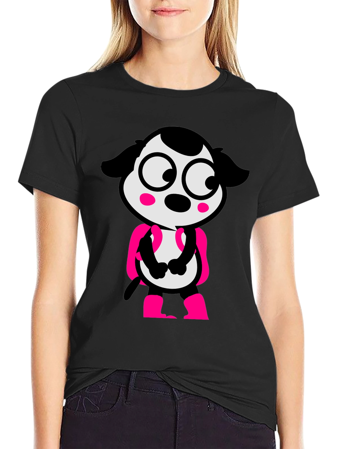 Cartoon Dog Graphic Tee - Black