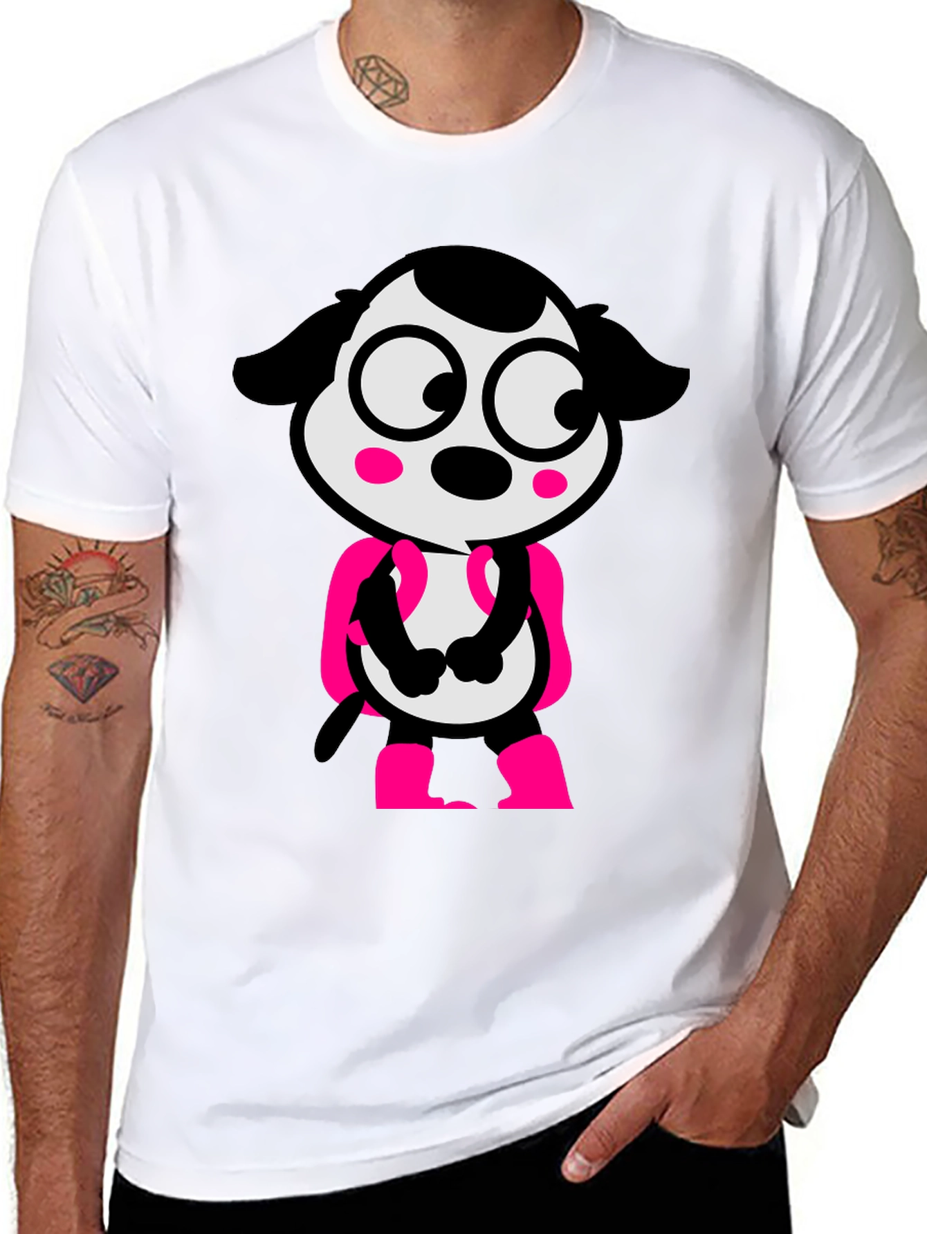 Cartoon Dog Graphic Tee - Black