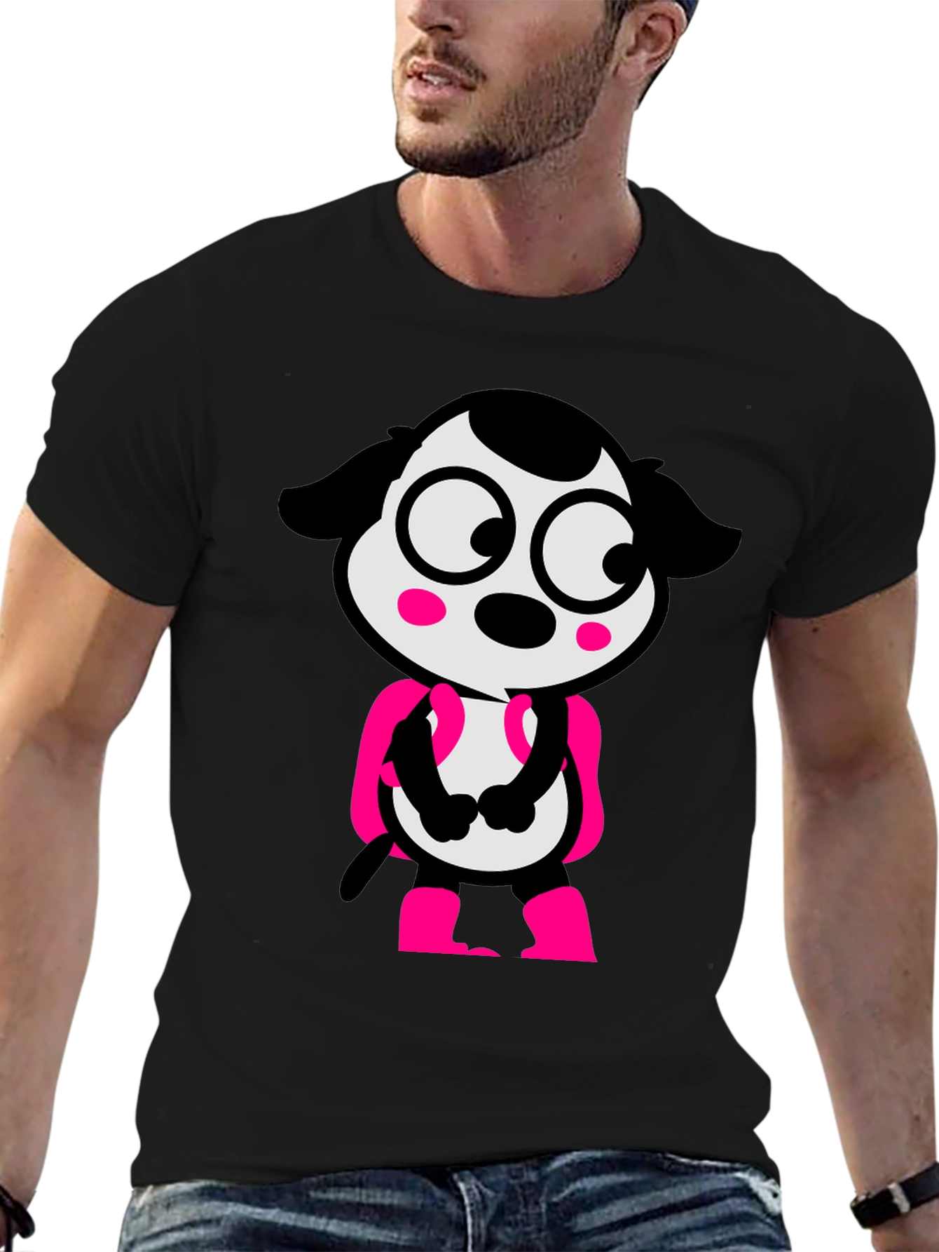 Cartoon Dog Graphic Tee - Black
