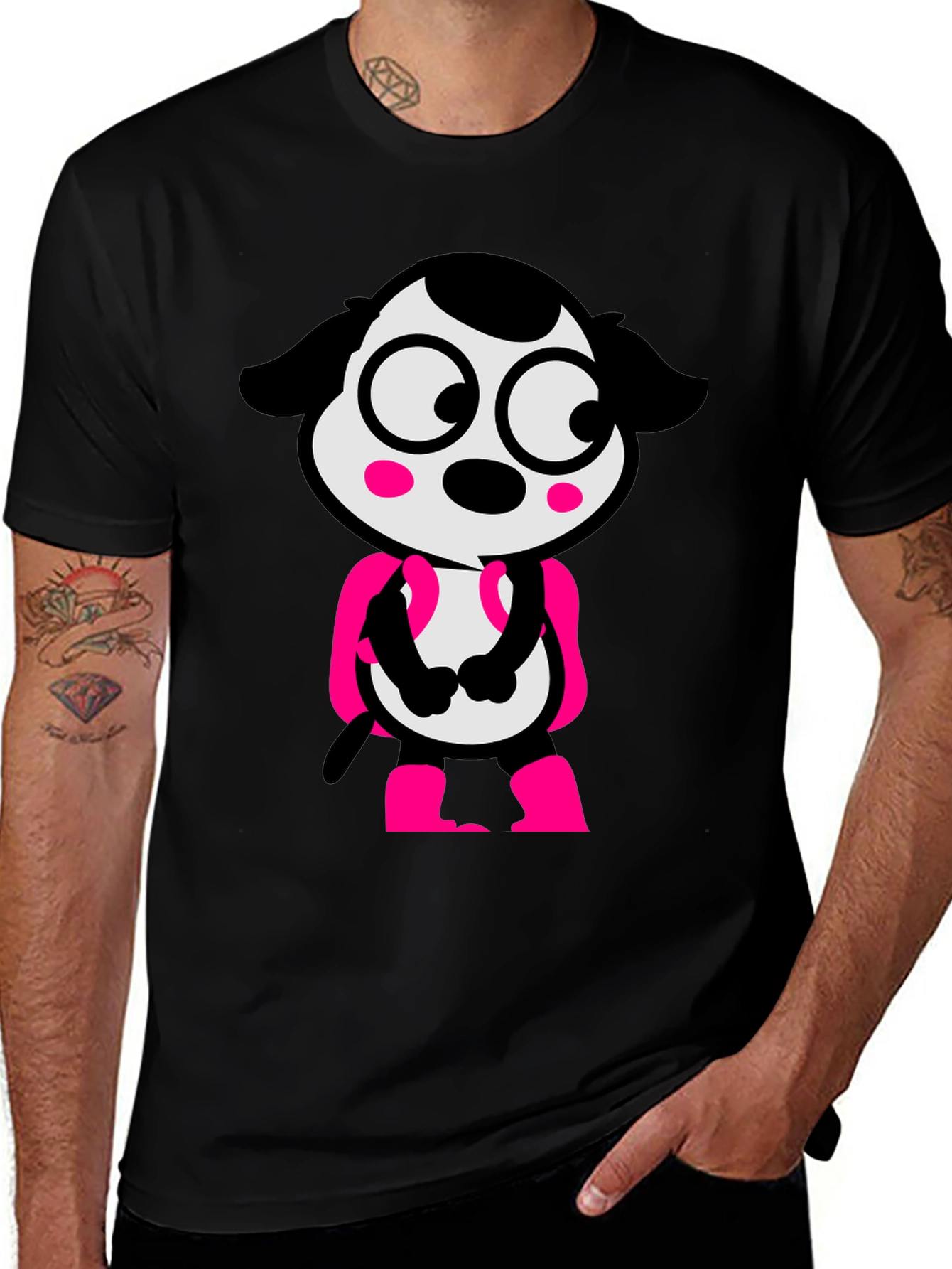 Cartoon Dog Graphic Tee - Black