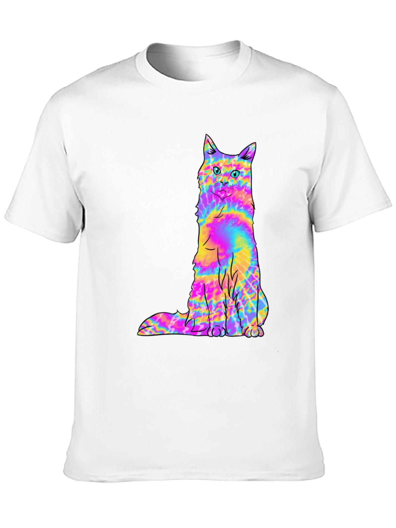 Psychedelic Tie-Dye Cat Graphic Black Tee